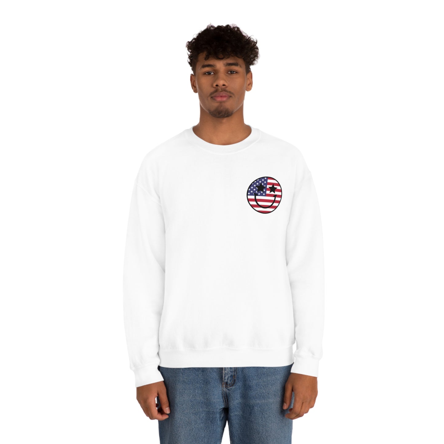 "Jesus Christ and Stars and Stripes" (Front & Back Design) - Unisex Heavy Blend™ Crewneck Sweatshirt