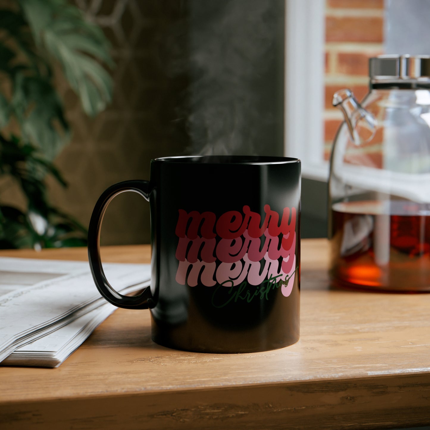 Merry Merry Merry Christmas 11oz Black Mug