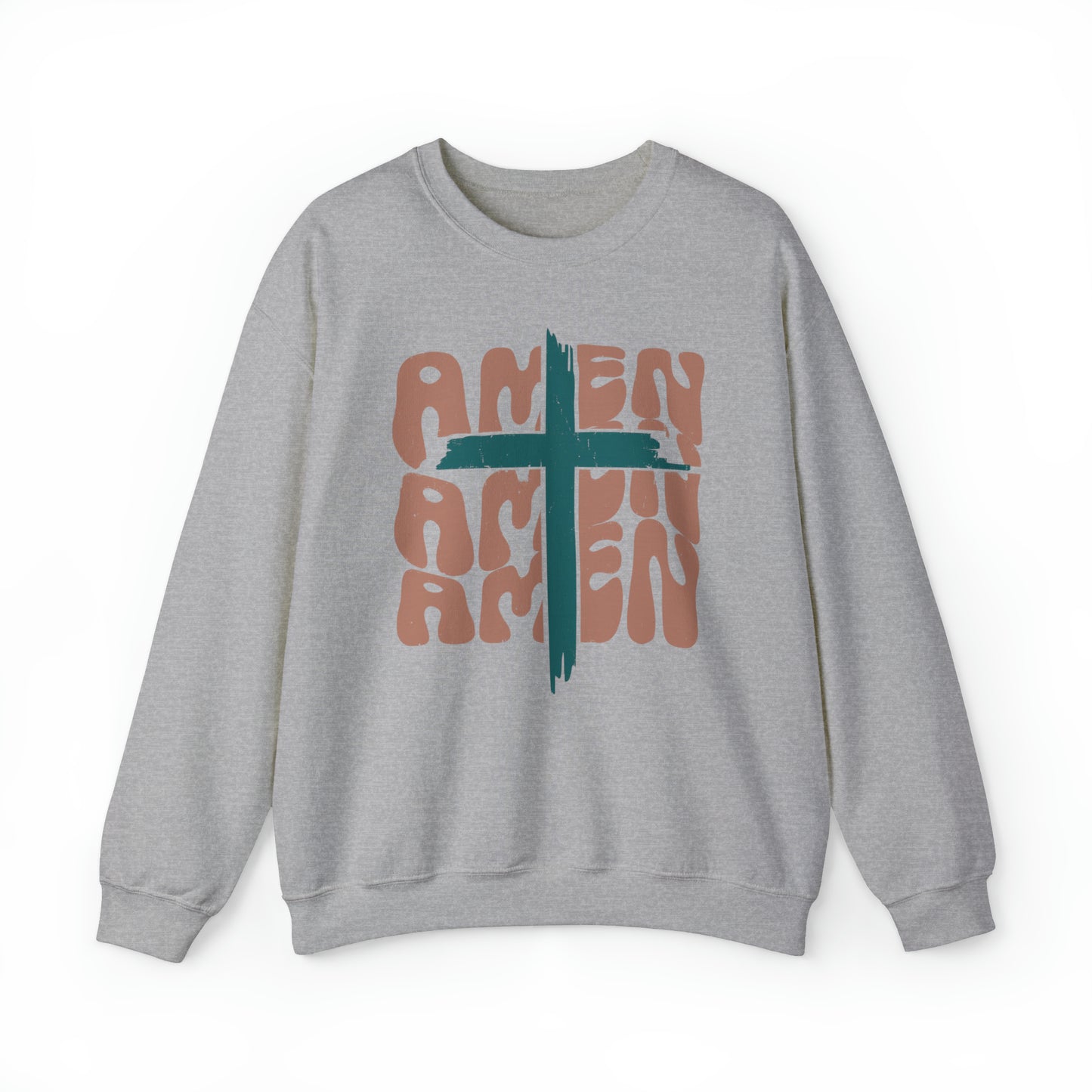 Vintage Amen Amen Amen with Cross Design Boho Color Print Heavy Blend™ Crewneck Sweatshirt