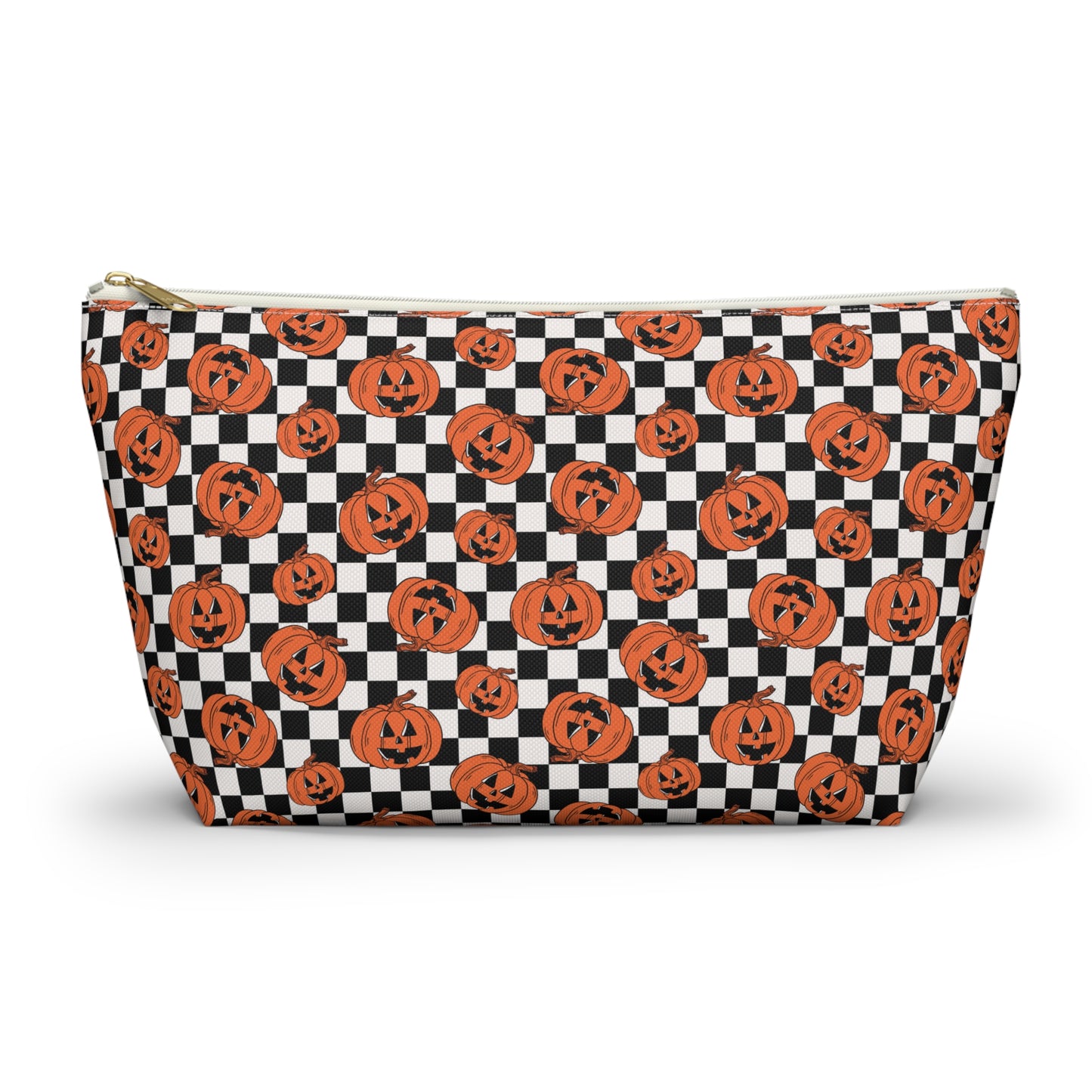Jack-O-Lantern Pumpkin Checkerboard Halloween Accessory Pouch w T-bottom