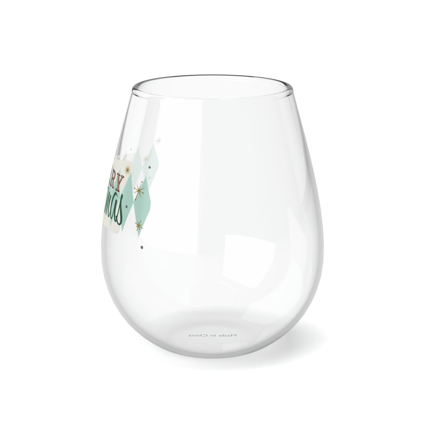 Retro Merry Christmas Stemless Wine/ Glass, 11.75oz