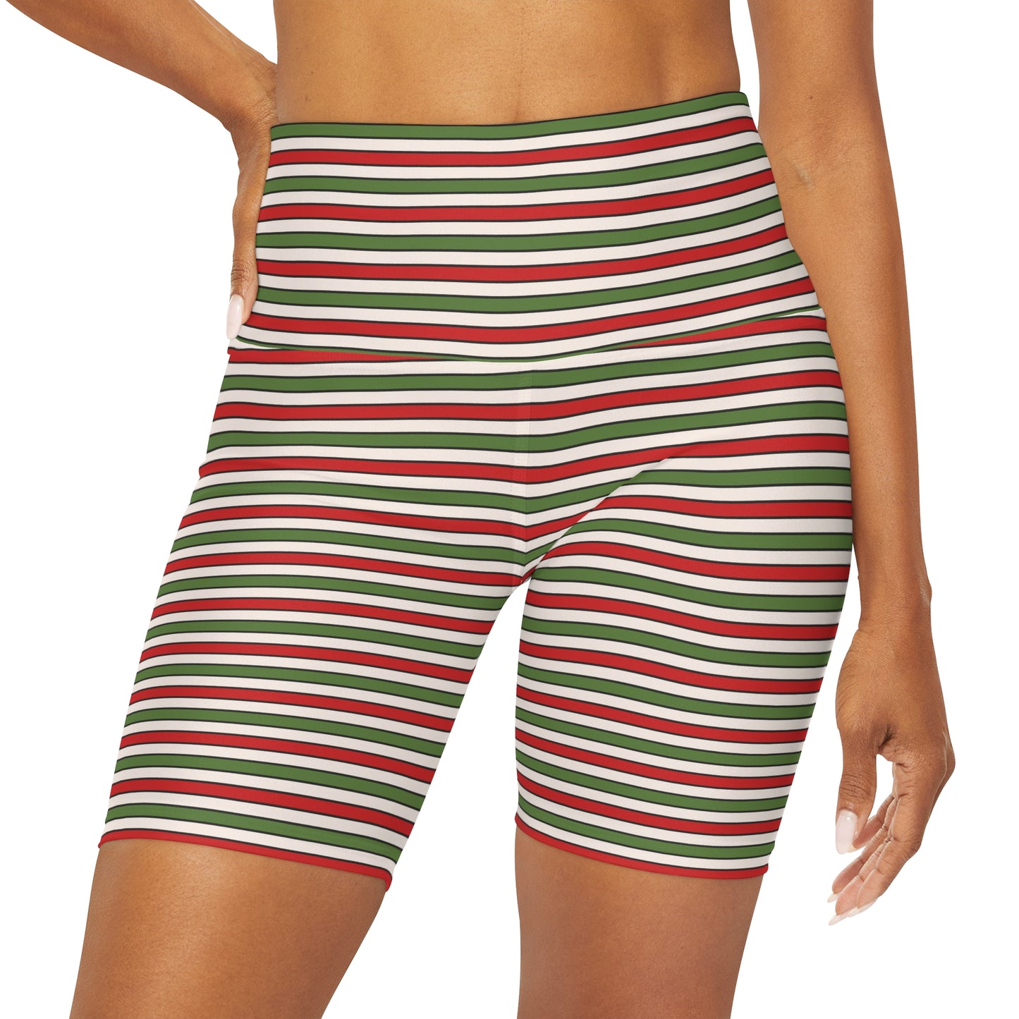 Christmas Stripe Red and Green Yoga Shorts