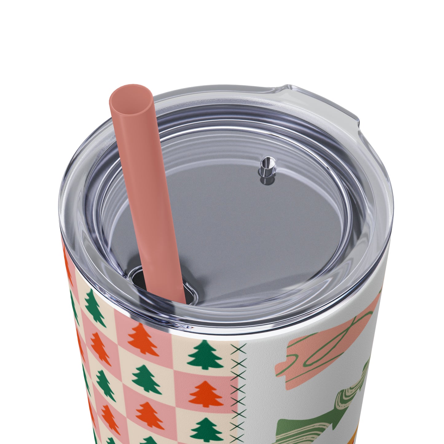 Boho Christmas Printed Holiday Skinny Tumbler with Straw, 20oz
