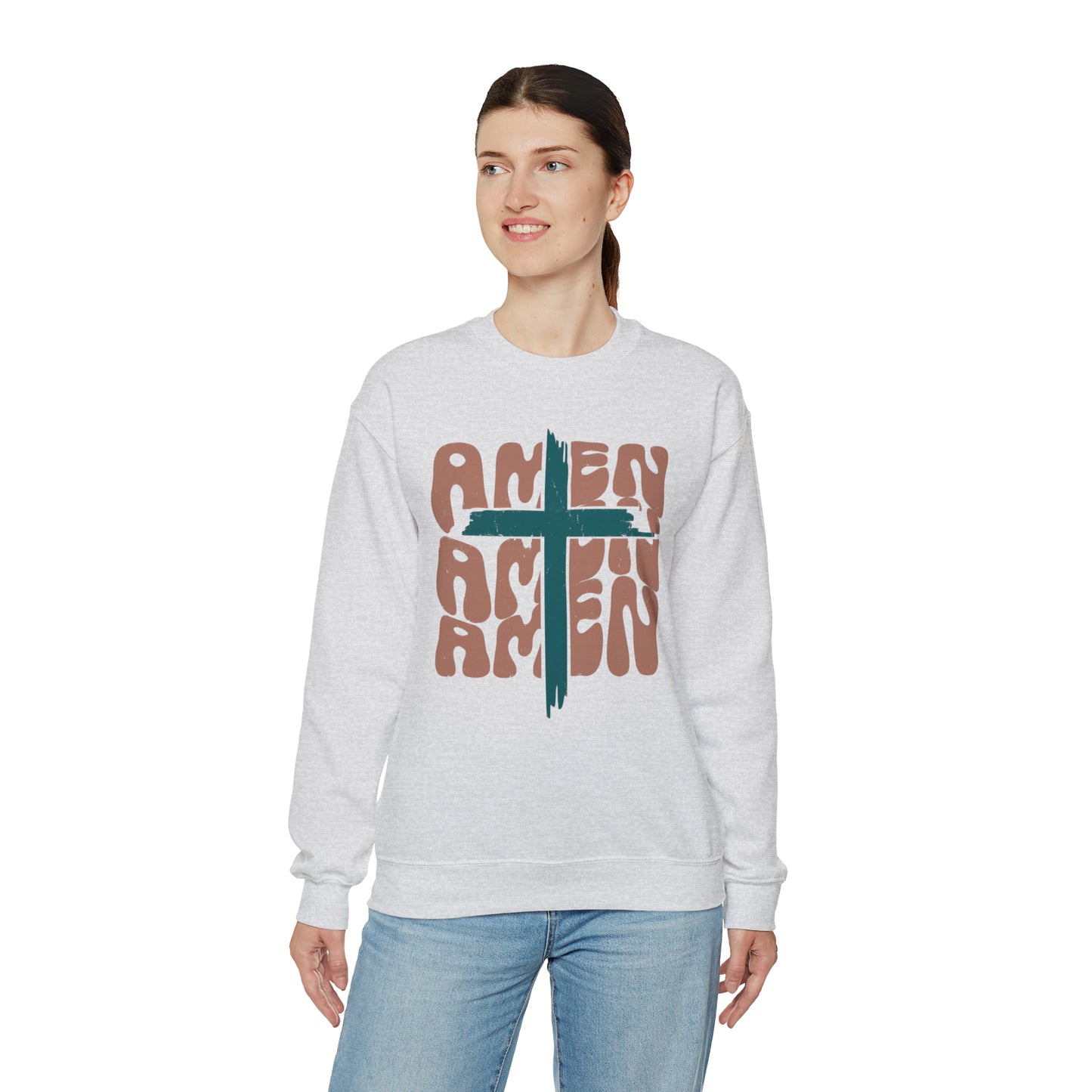 Vintage Amen Amen Amen with Cross Design Boho Color Print Heavy Blend™ Crewneck Sweatshirt