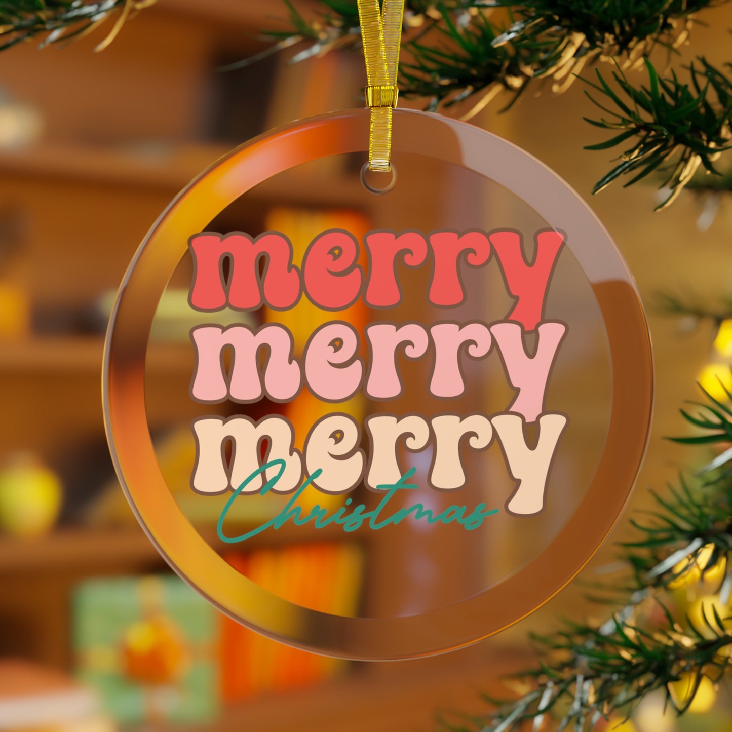 Merry Merry Merry Christmas Glass Ornament