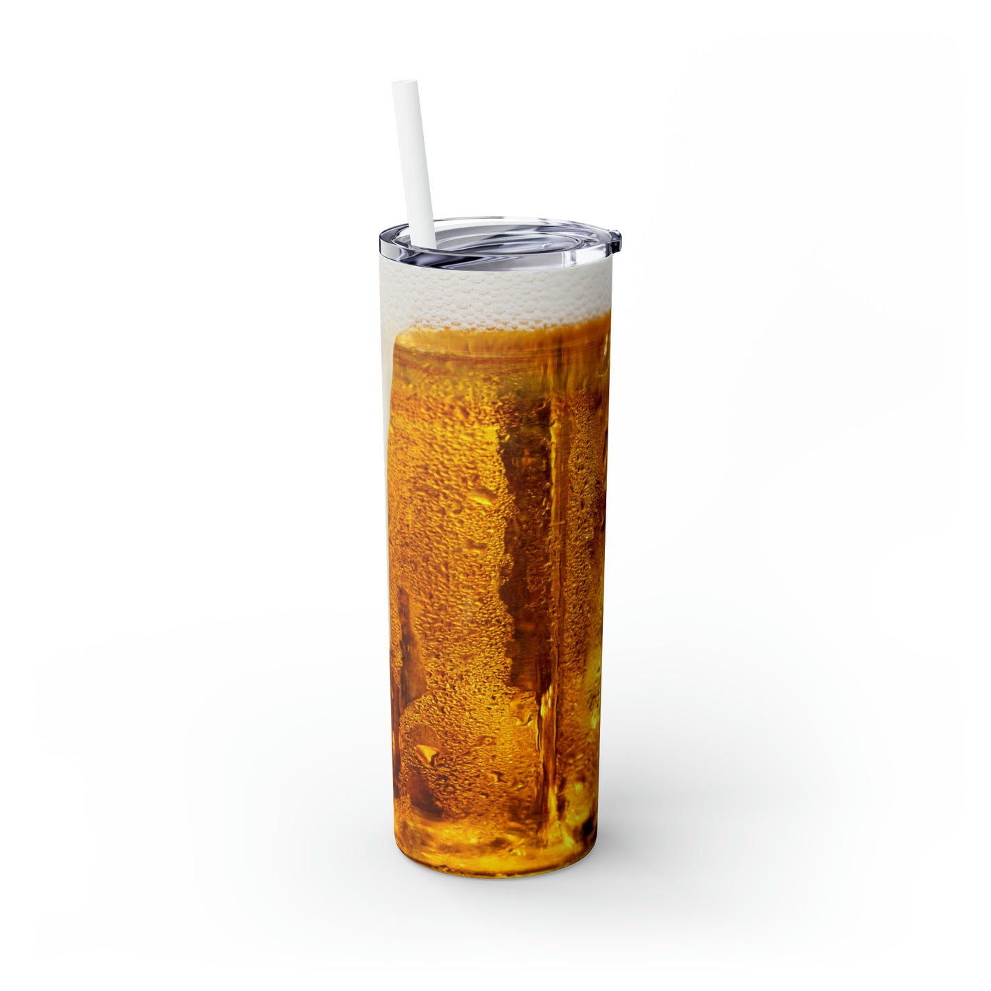 Beer Print with Beer Head Skinny Tumbler with Straw, 20oz