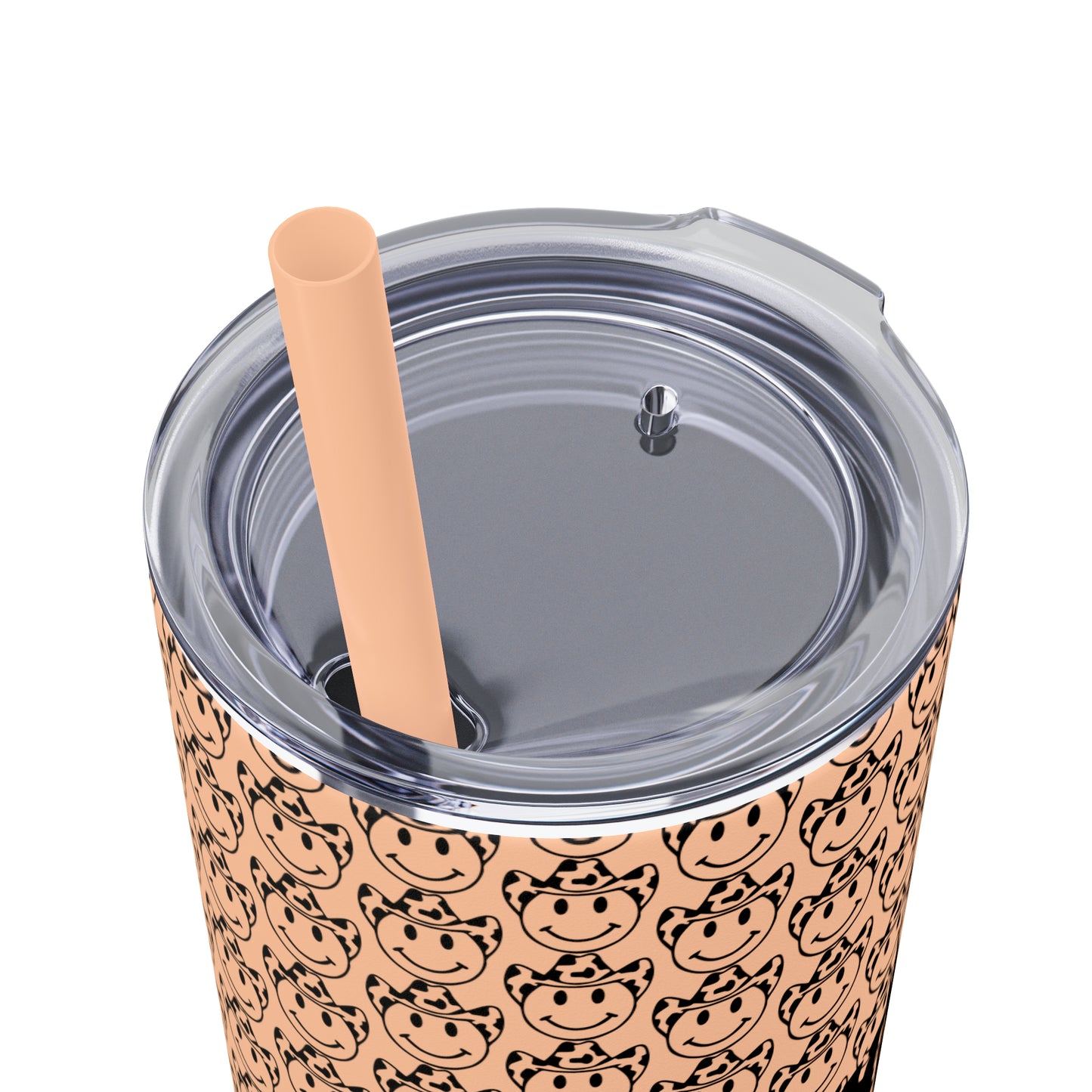 Howdy Howdy Howdy Smiley Face with Cowboy Hat Skinny Tumbler with Straw, 20oz