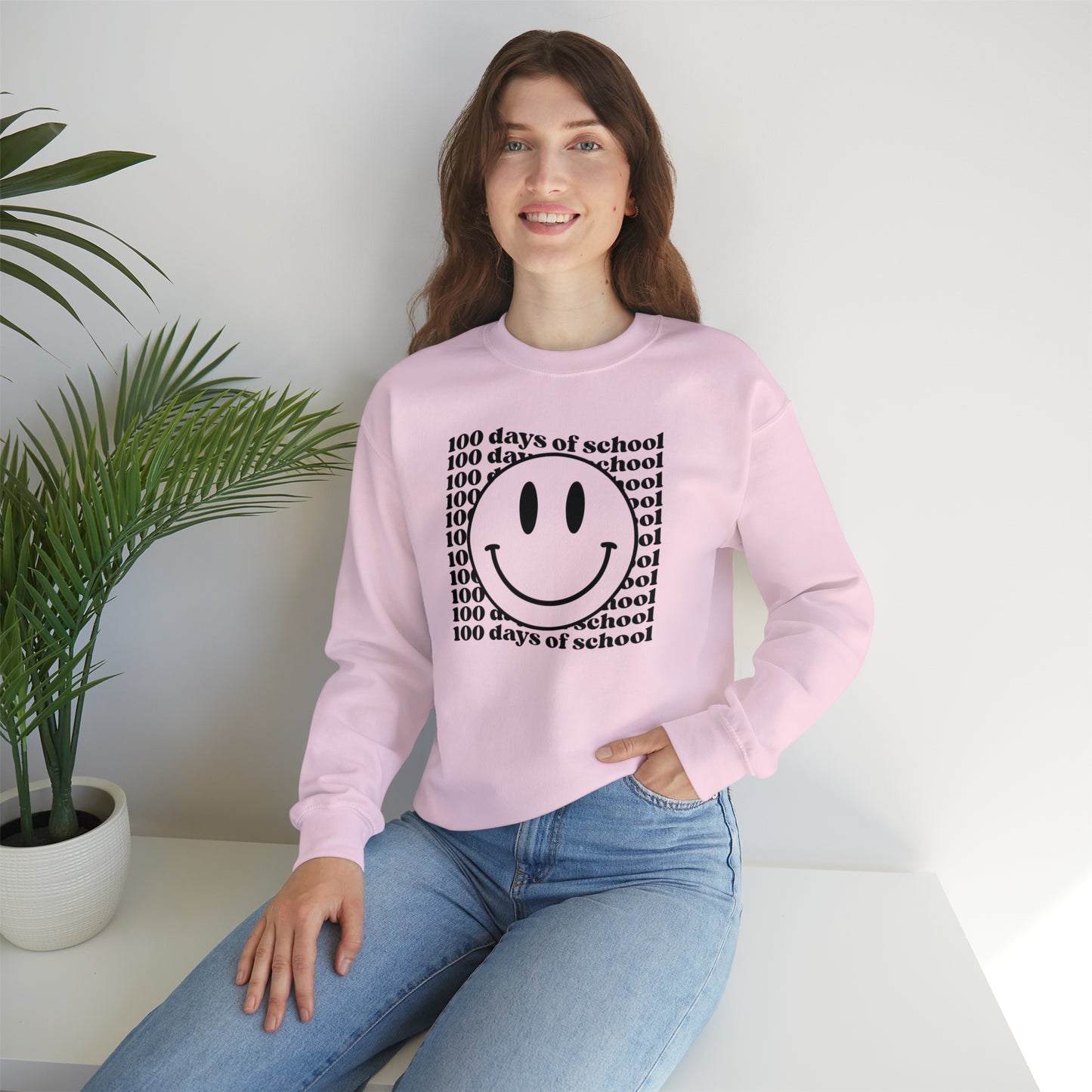 100 Days of School Smiley Face Heavyweight Crewneck Sweatshirt