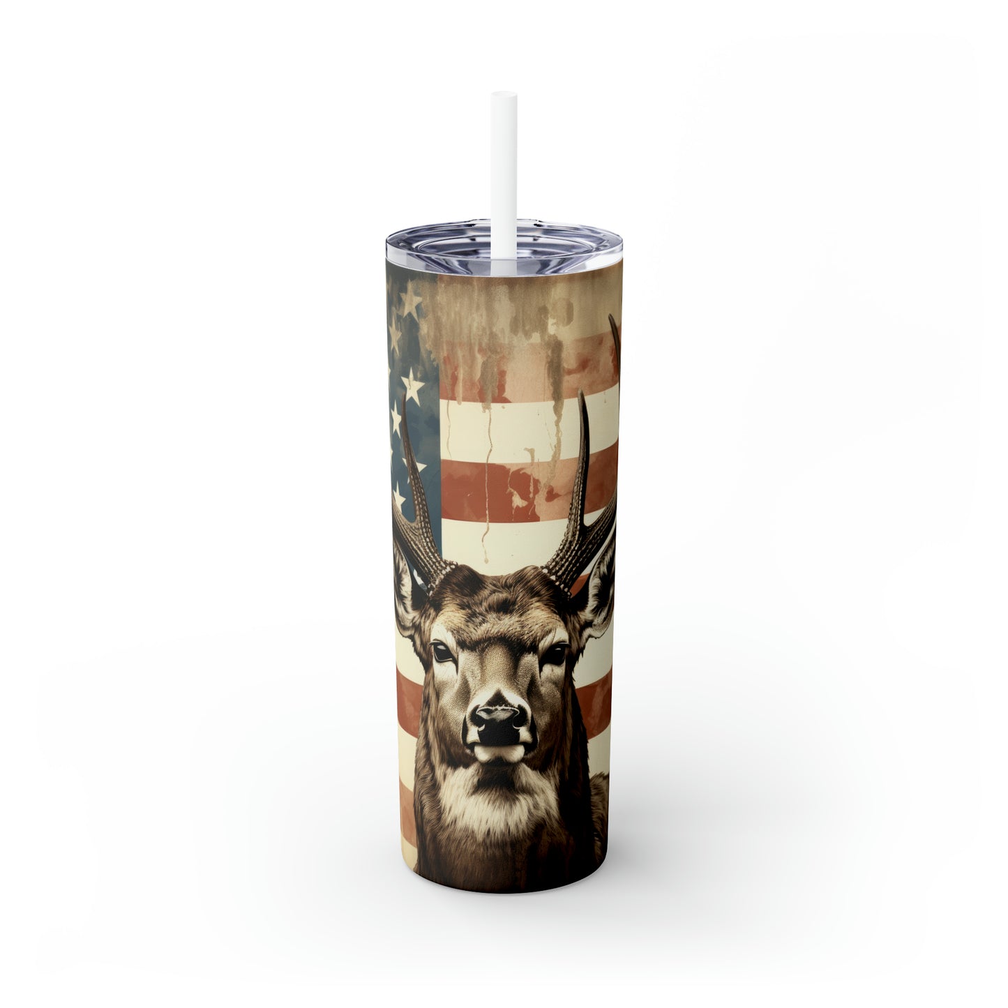 American Deer Hunting Skinny Tumbler with Straw, 20oz