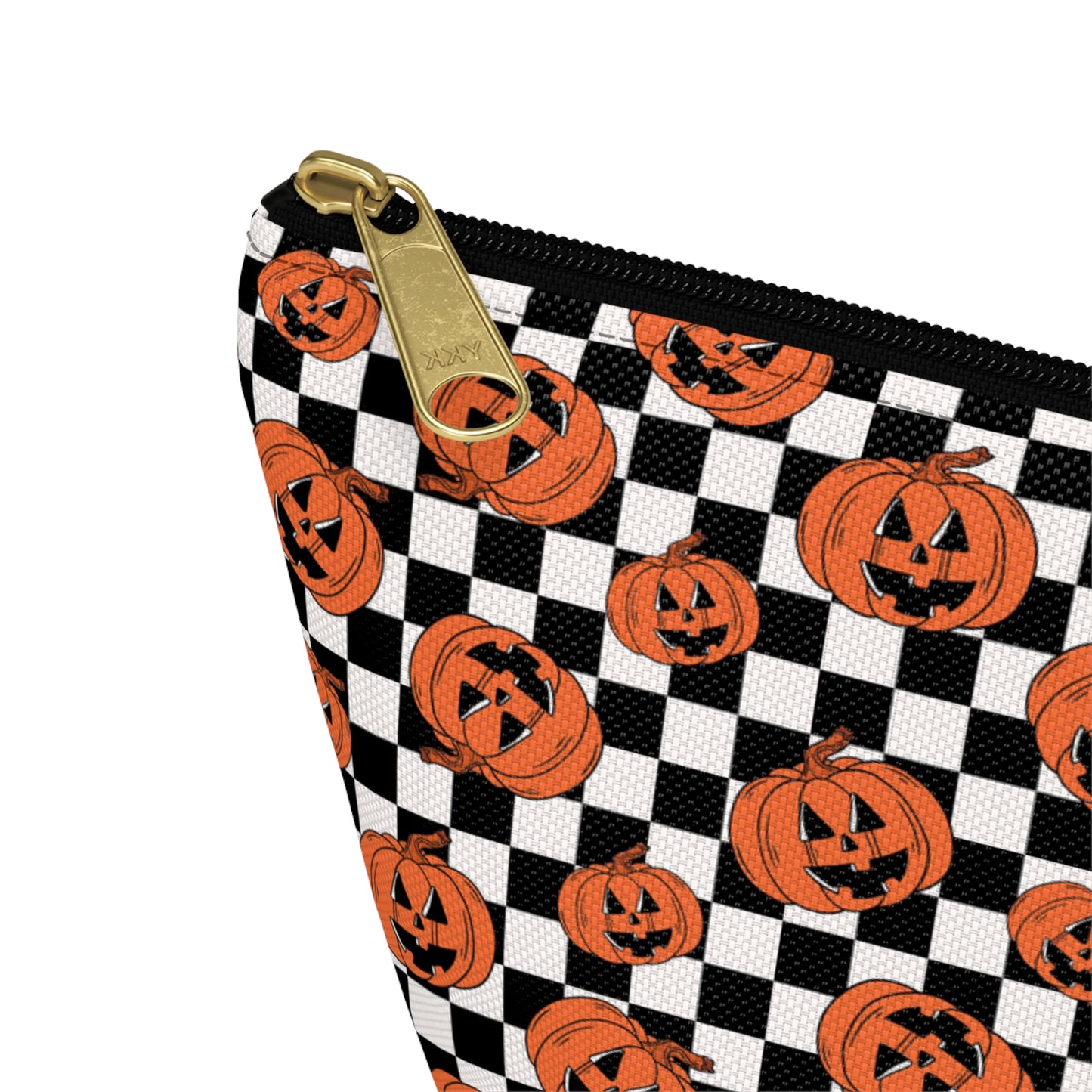 Jack-O-Lantern Pumpkin Checkerboard Halloween Accessory Pouch w T-bottom