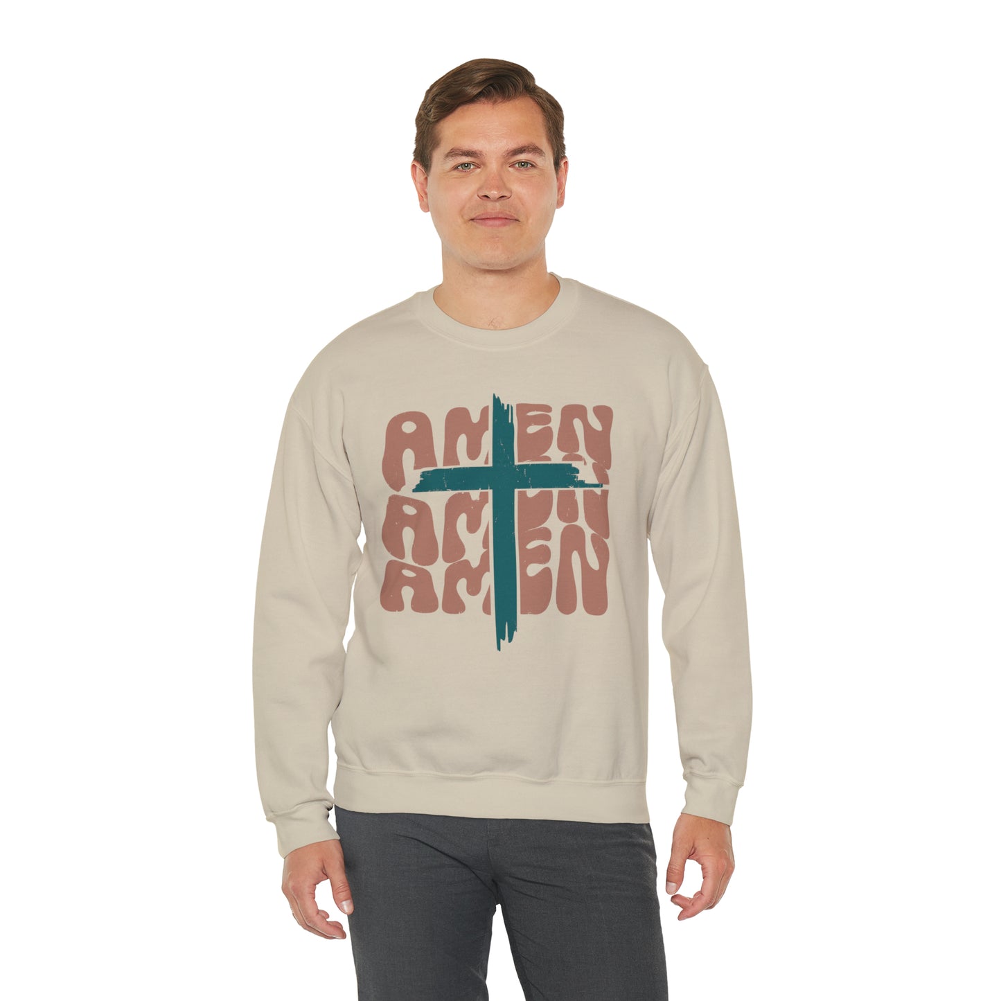 Vintage Amen Amen Amen with Cross Design Boho Color Print Heavy Blend™ Crewneck Sweatshirt