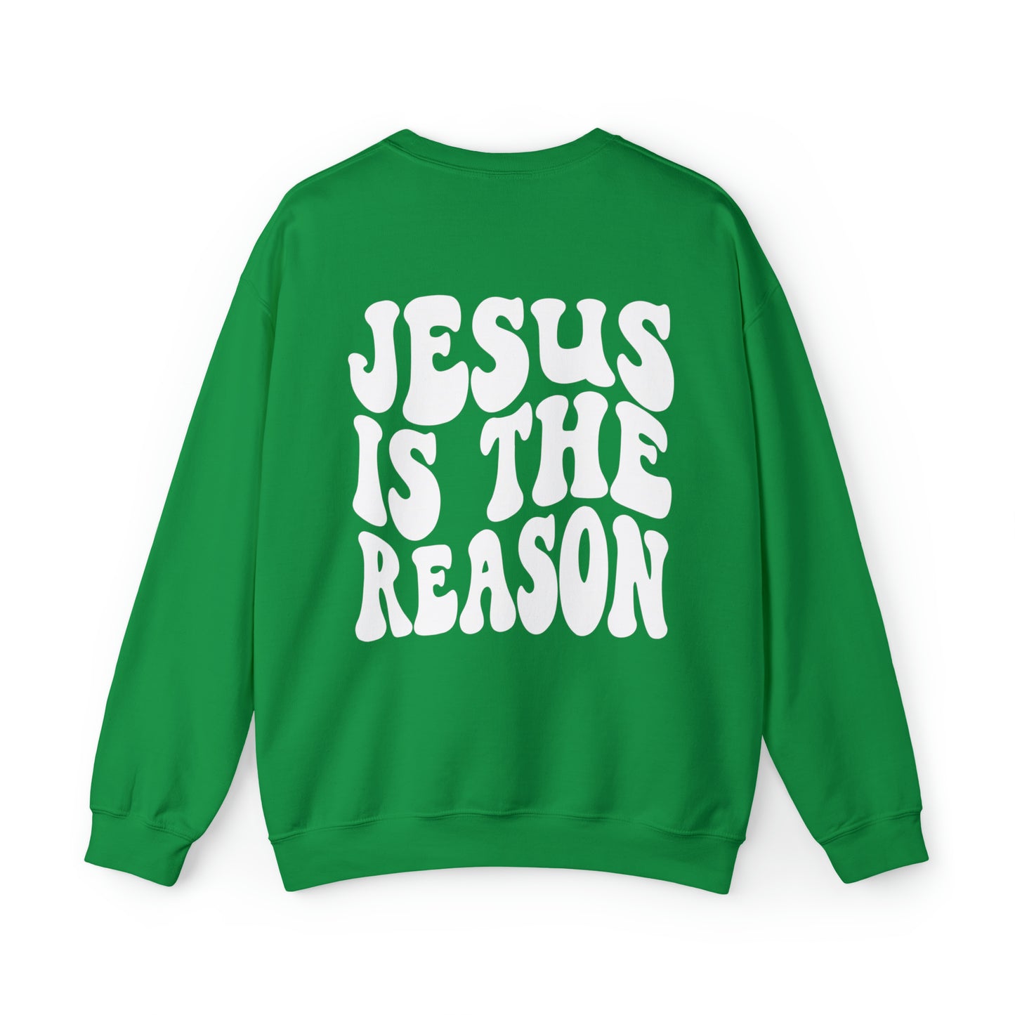 Jesus is the Reason Front & Back Design White Logo Unisex Heavy Blend™ Crewneck Sweatshirt