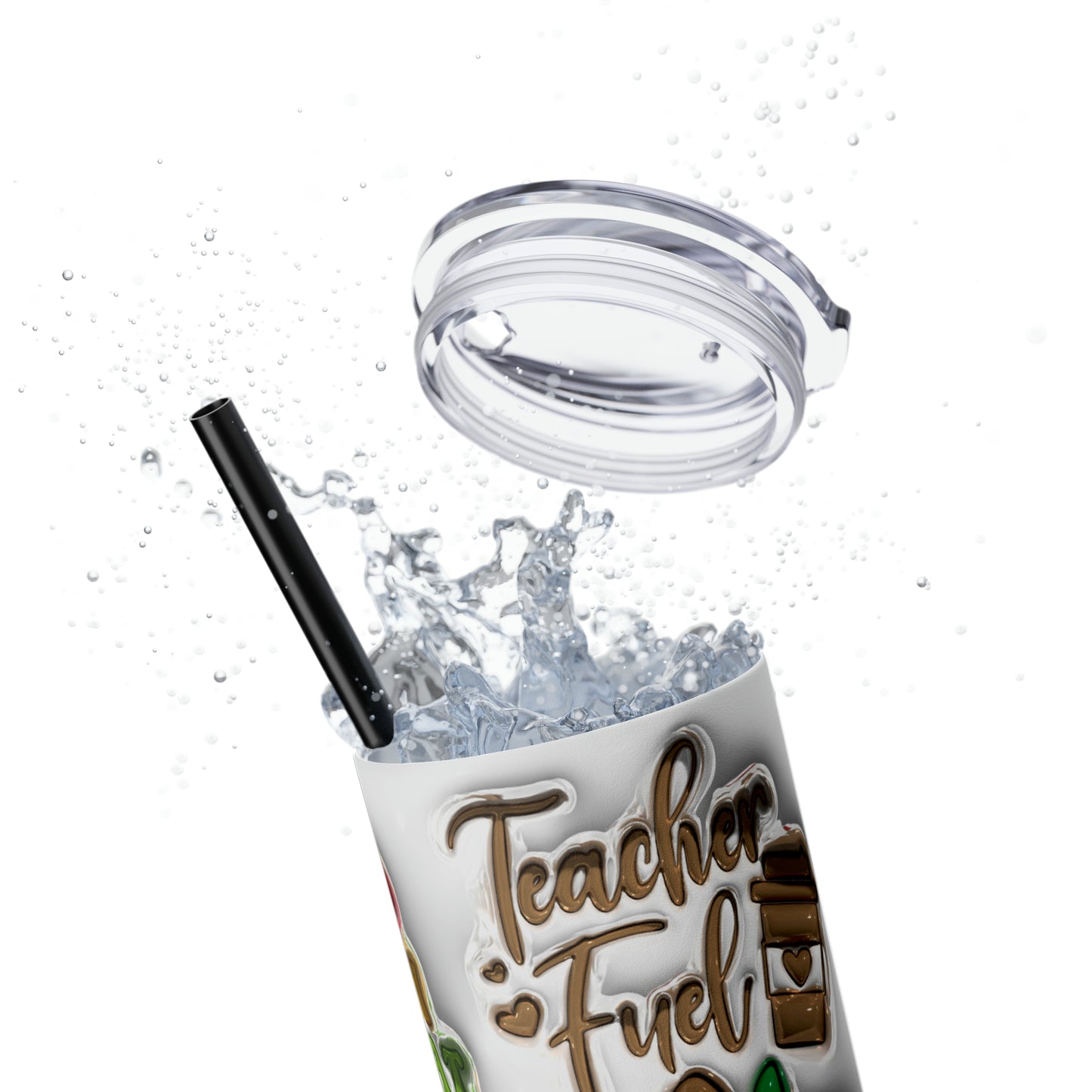 A+ Teacher Quotes Collage Skinny Tumbler with Straw, 20oz
