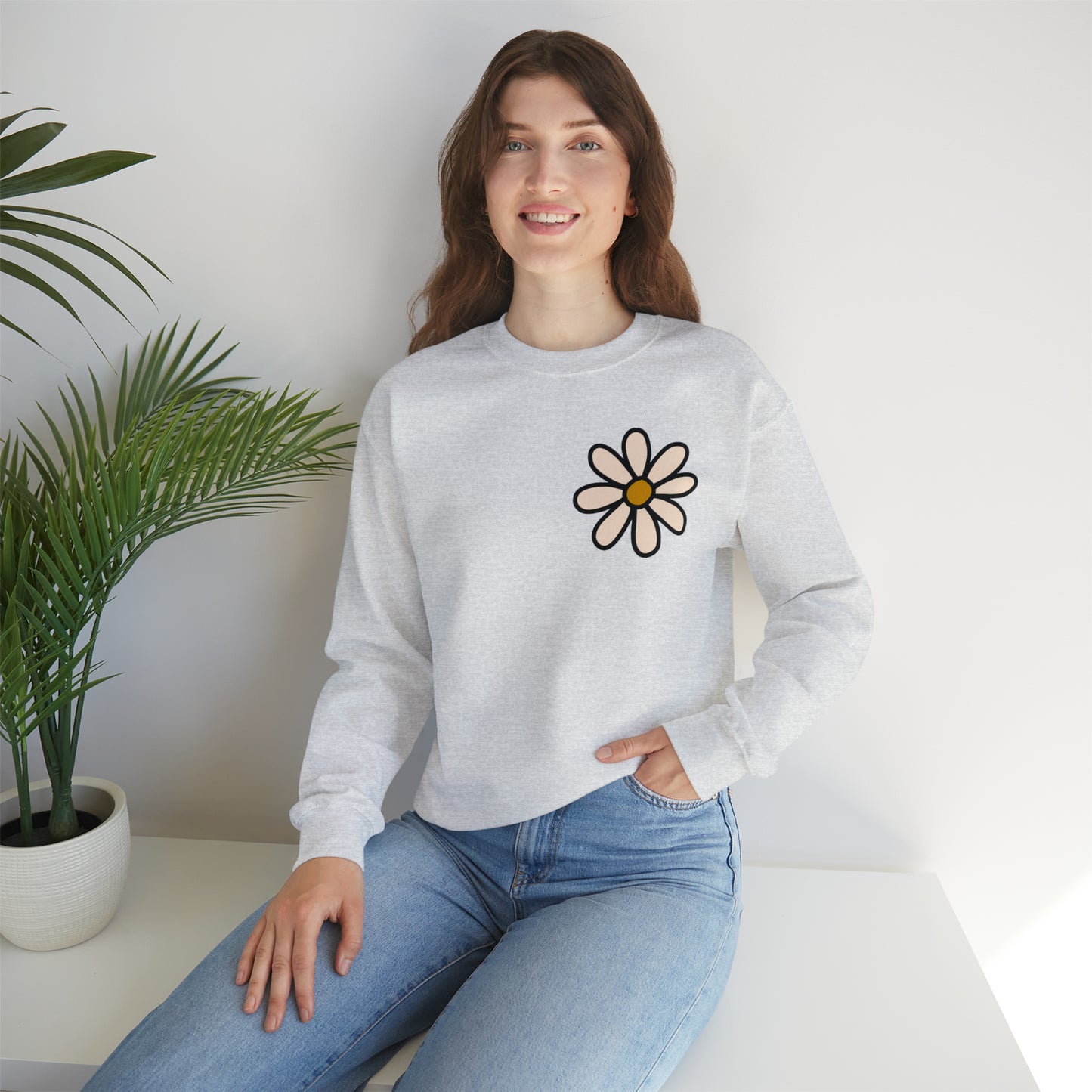 Distressed Daisy Love Like Jesus - Front and Back Design Heavy Blend™ Crewneck Sweatshirt
