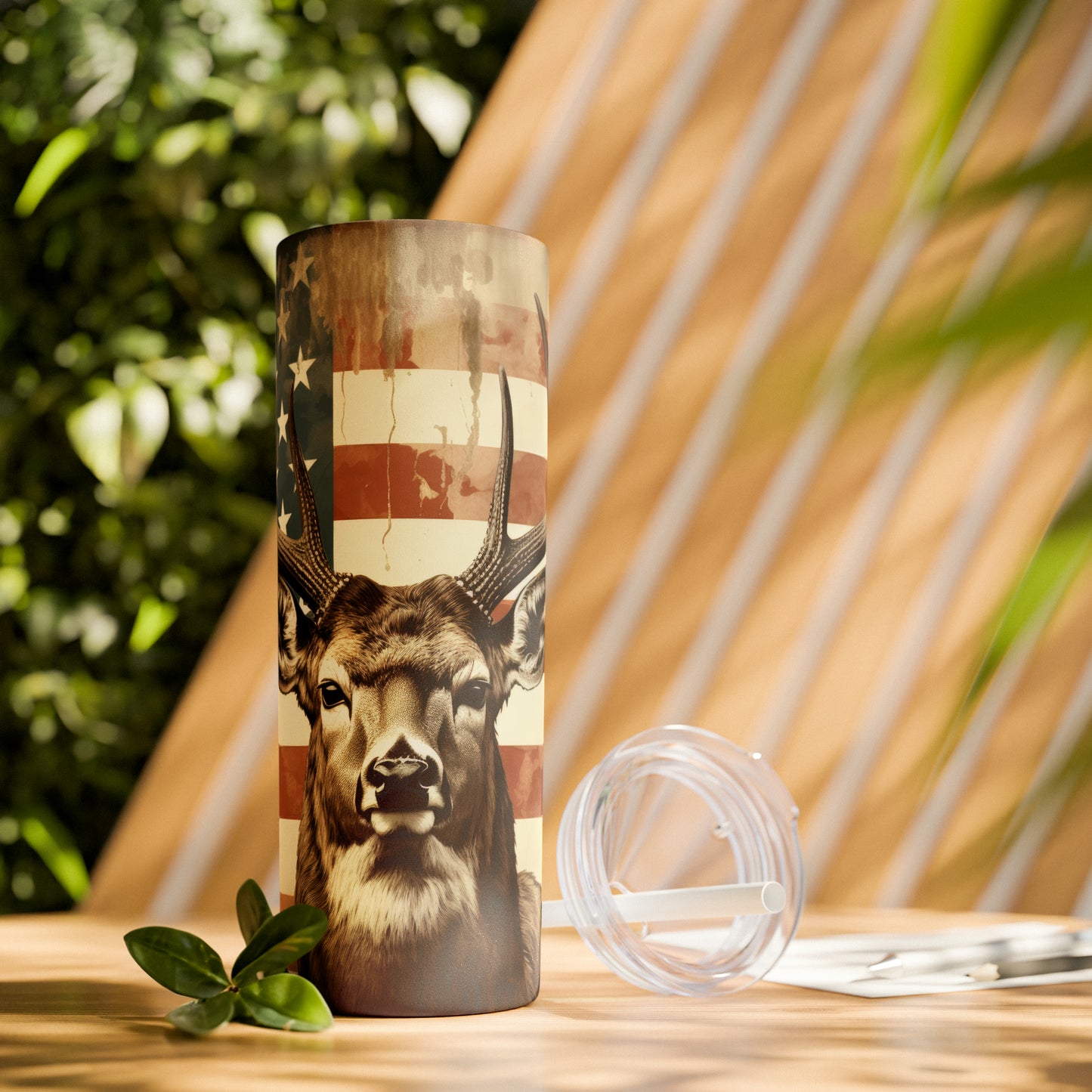 American Deer Hunting Skinny Tumbler with Straw, 20oz