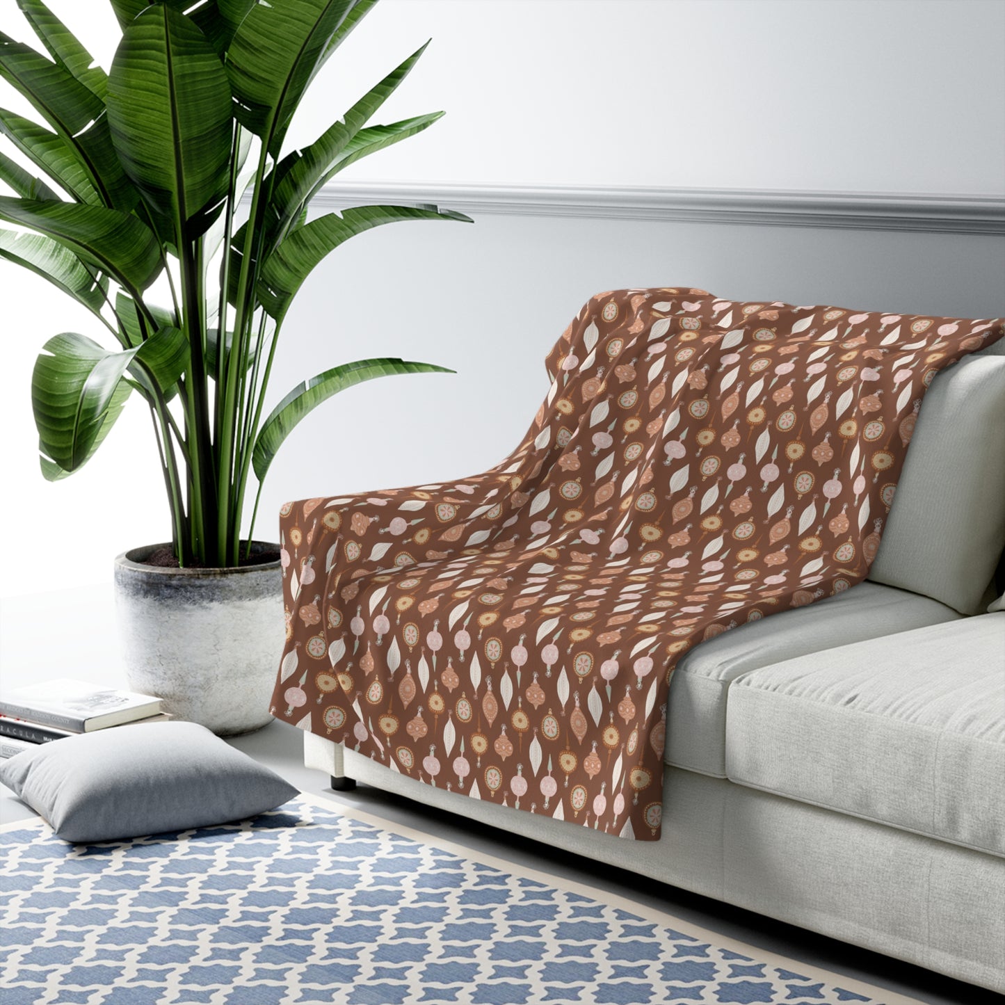 Boho Brown and Pink Ornament Sherpa Fleece Blanket