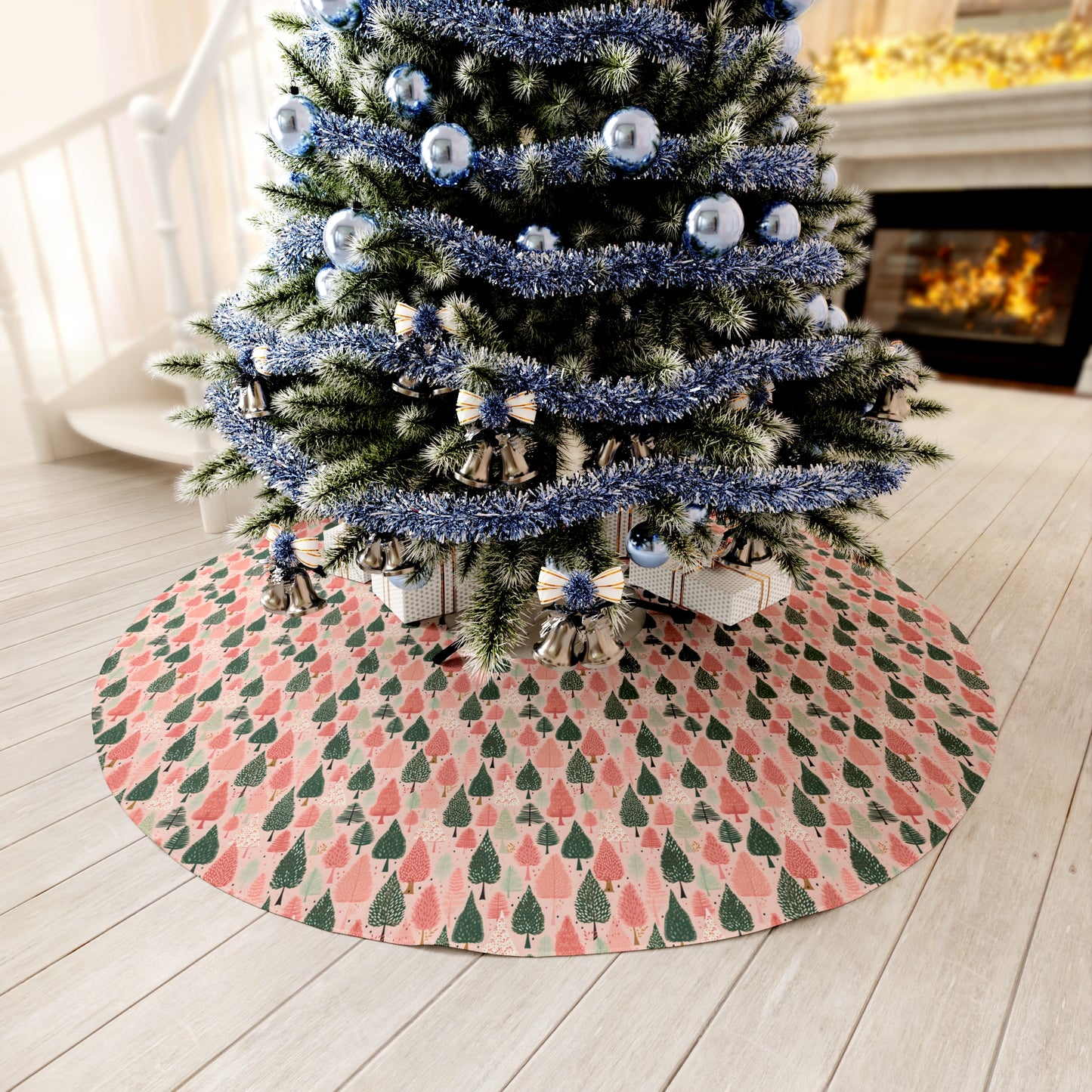 Pink and Green Christmas Tree Forest Round Tree Skirt