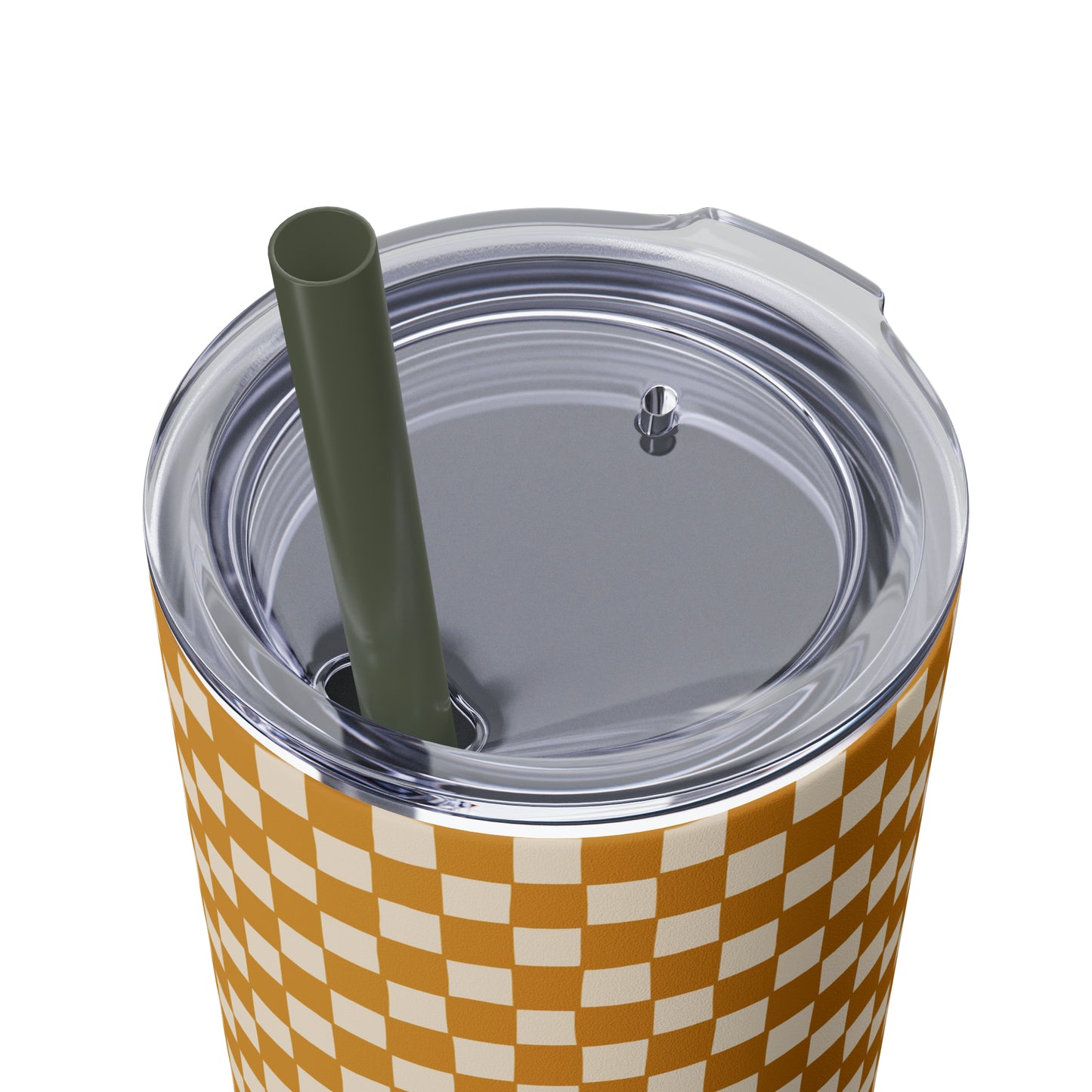 Boho Golden Checkerboard Print Skinny Tumbler with Straw, 20oz