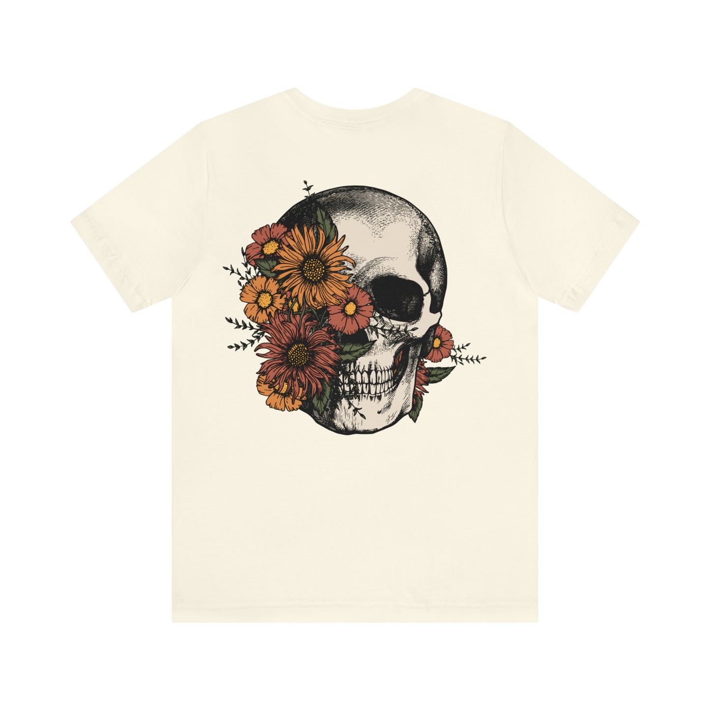 Floral Skeleton Head Front and Back Design T-Shirt