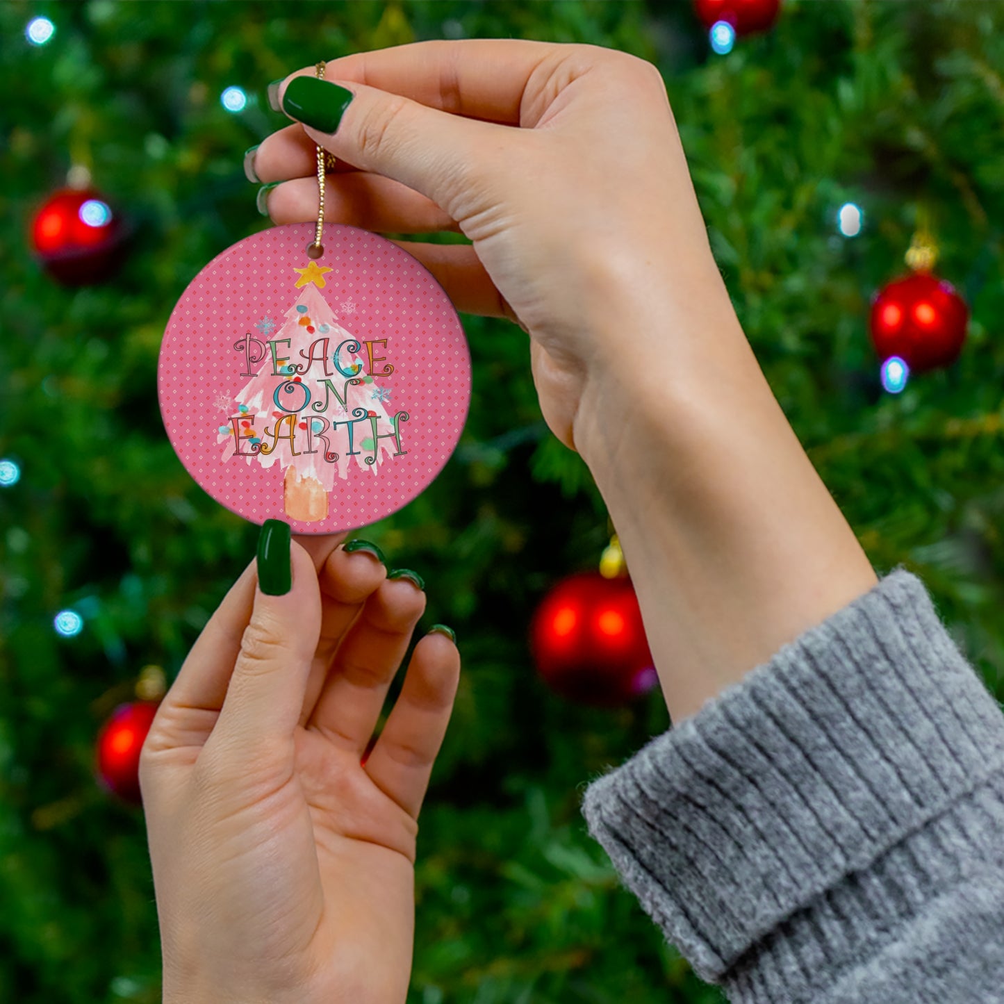 Peace on Earth Christmas Holiday Ceramic Ornament