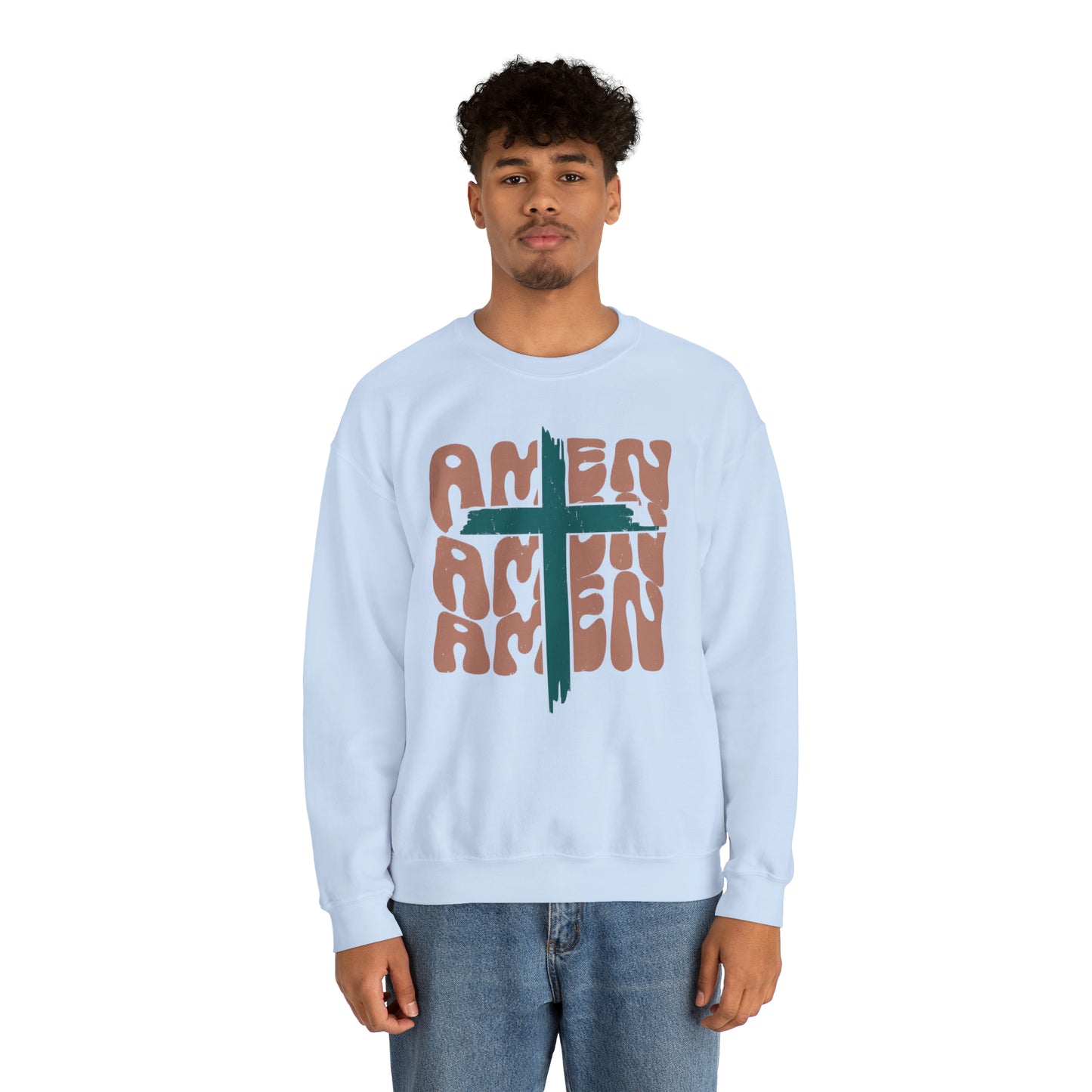 Vintage Amen Amen Amen with Cross Design Boho Color Print Heavy Blend™ Crewneck Sweatshirt