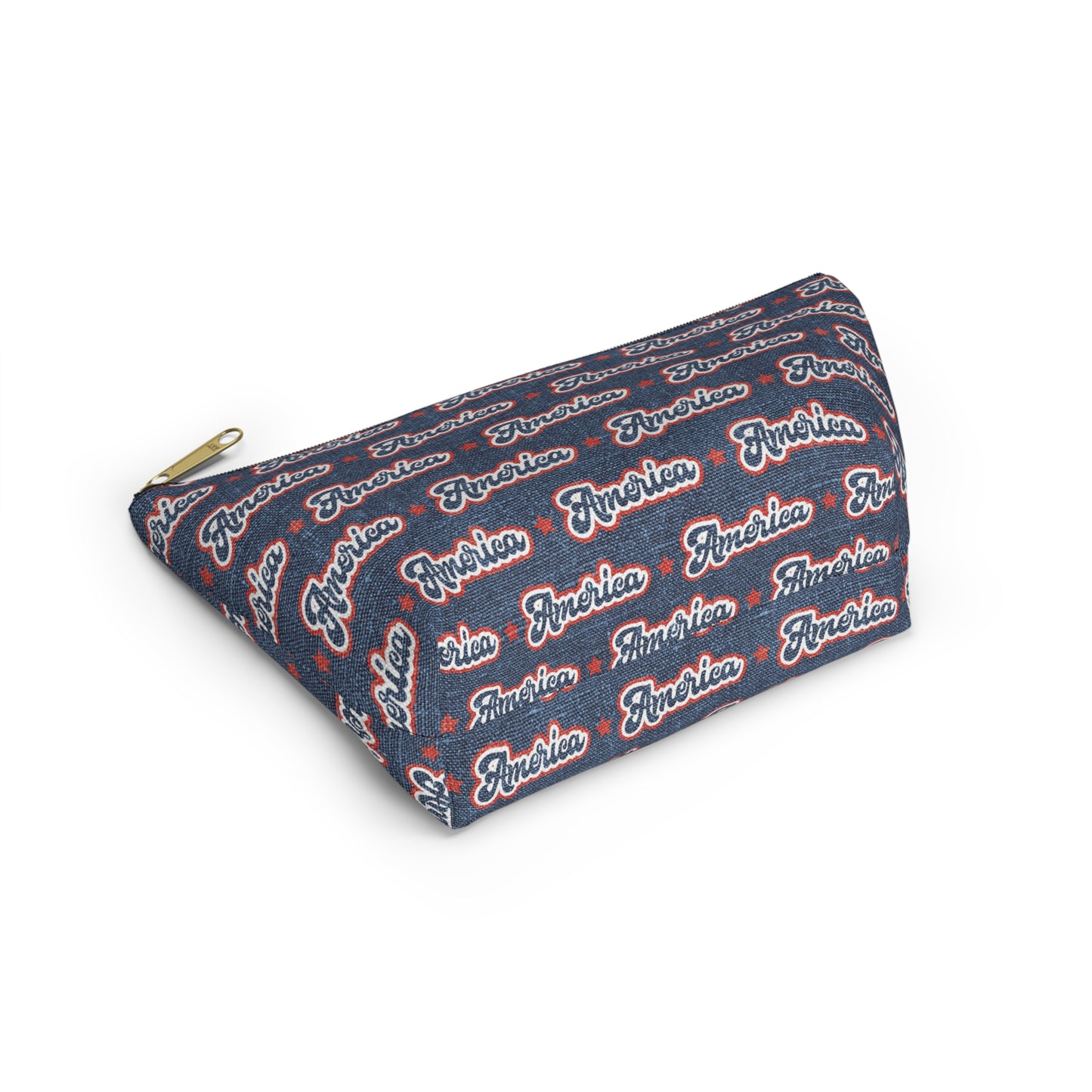 USA Retro American Red and Blue Linen Print Design Accessory Pouch w T-bottom