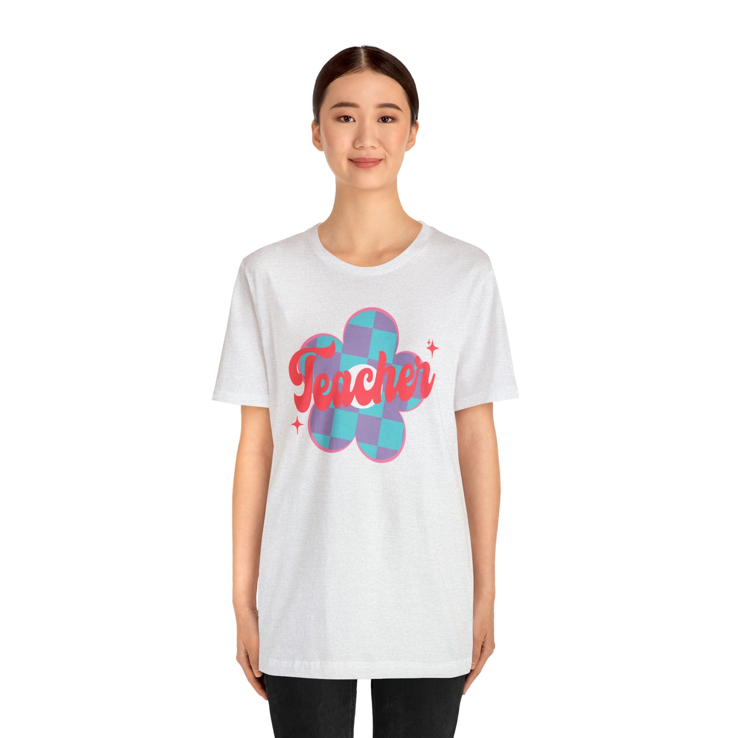 Purple and Blue Plaid Daisey Teacher T-Shirt