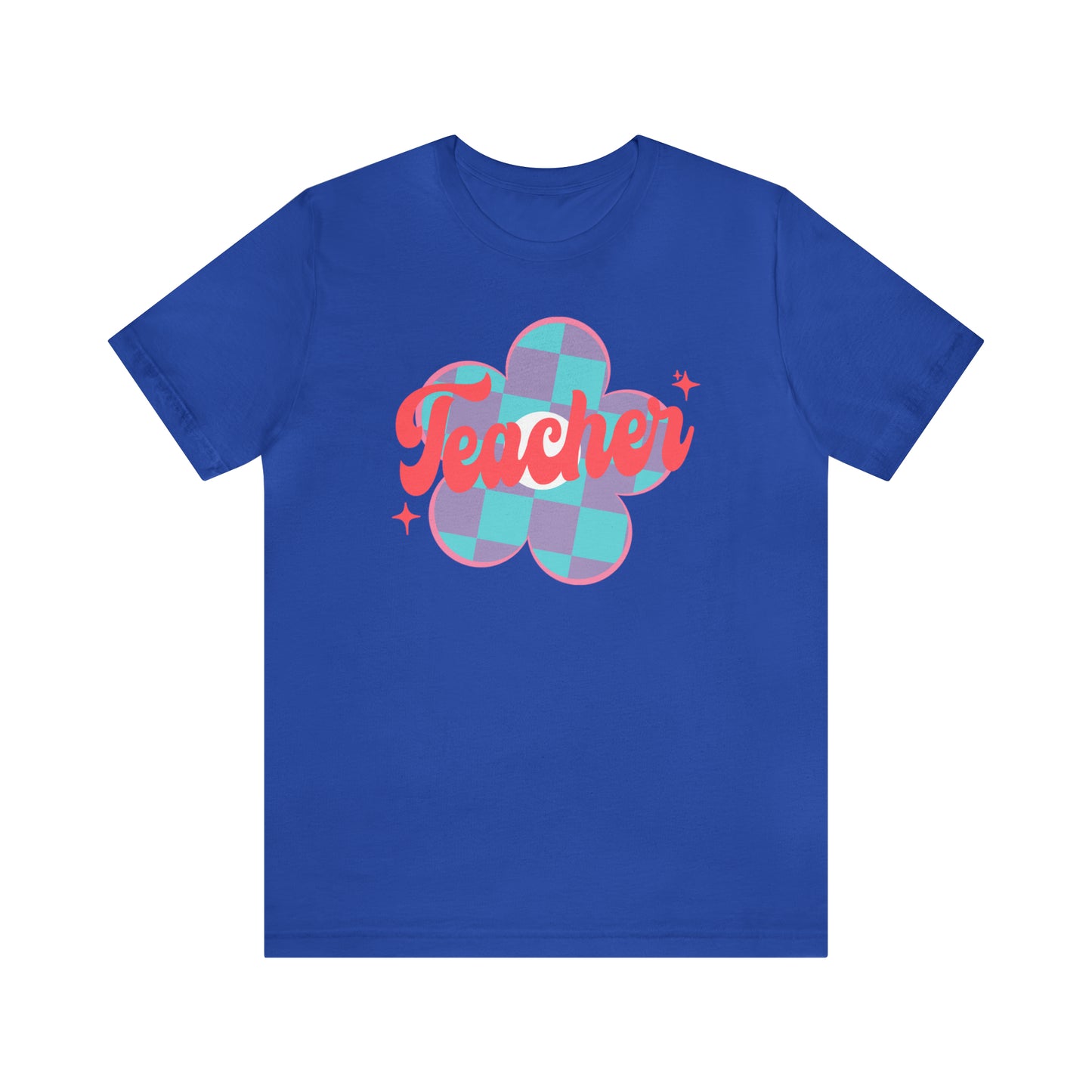 Purple and Blue Plaid Daisey Teacher T-Shirt