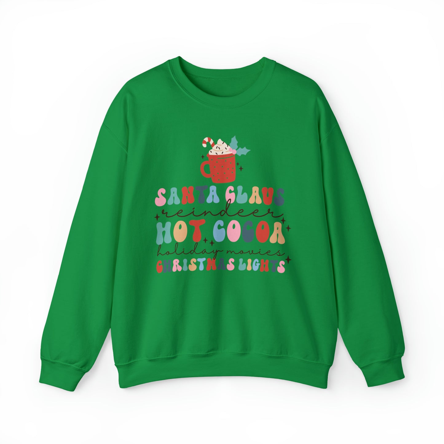 Santa Claus Reindeer Hot Cocoa Christmas Lights Heavyweight Crewneck Sweatshirt
