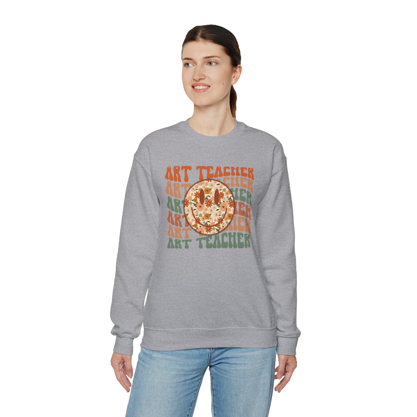 Art Teacher with Smiley Face Heavyweight Crewneck Sweatshirt