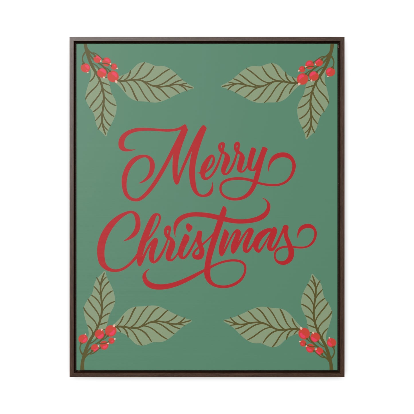 Merry Christmas Holly Berry Christmas Leaf Gallery Canvas Wraps, Vertical Frame