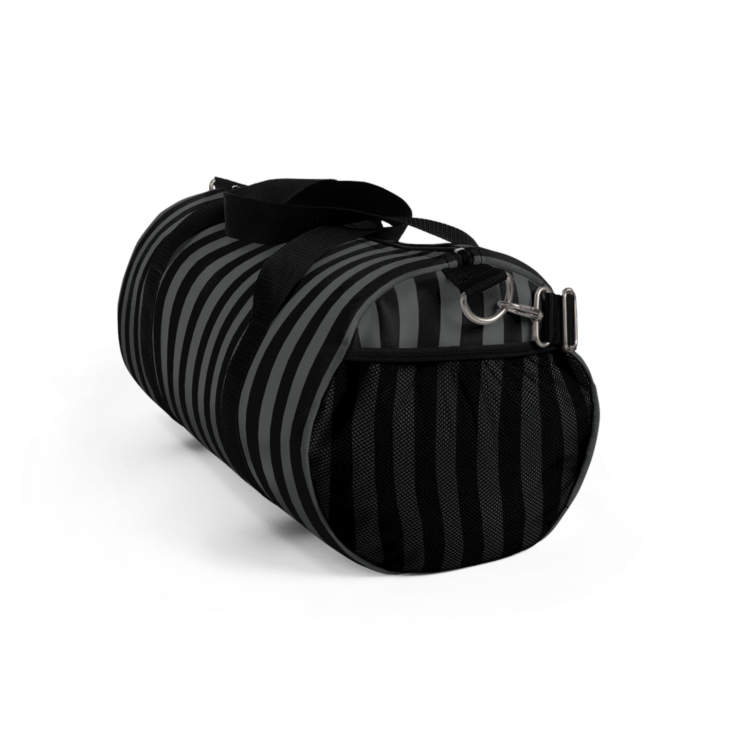 Black and Gray Striped Duffel Bag