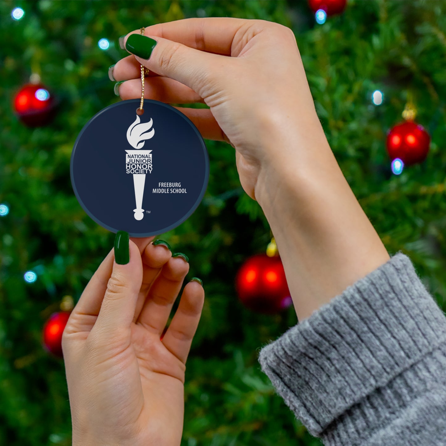NJHS Navy Torch Ceramic Ornament, 4 Shapes