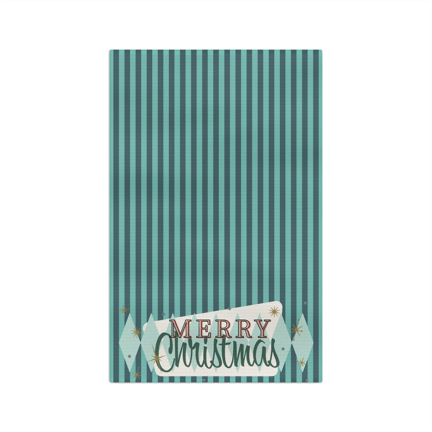 Retro Green and Blue Diamond Merry Christmas Christmas/ Holiday Soft Tea Towel