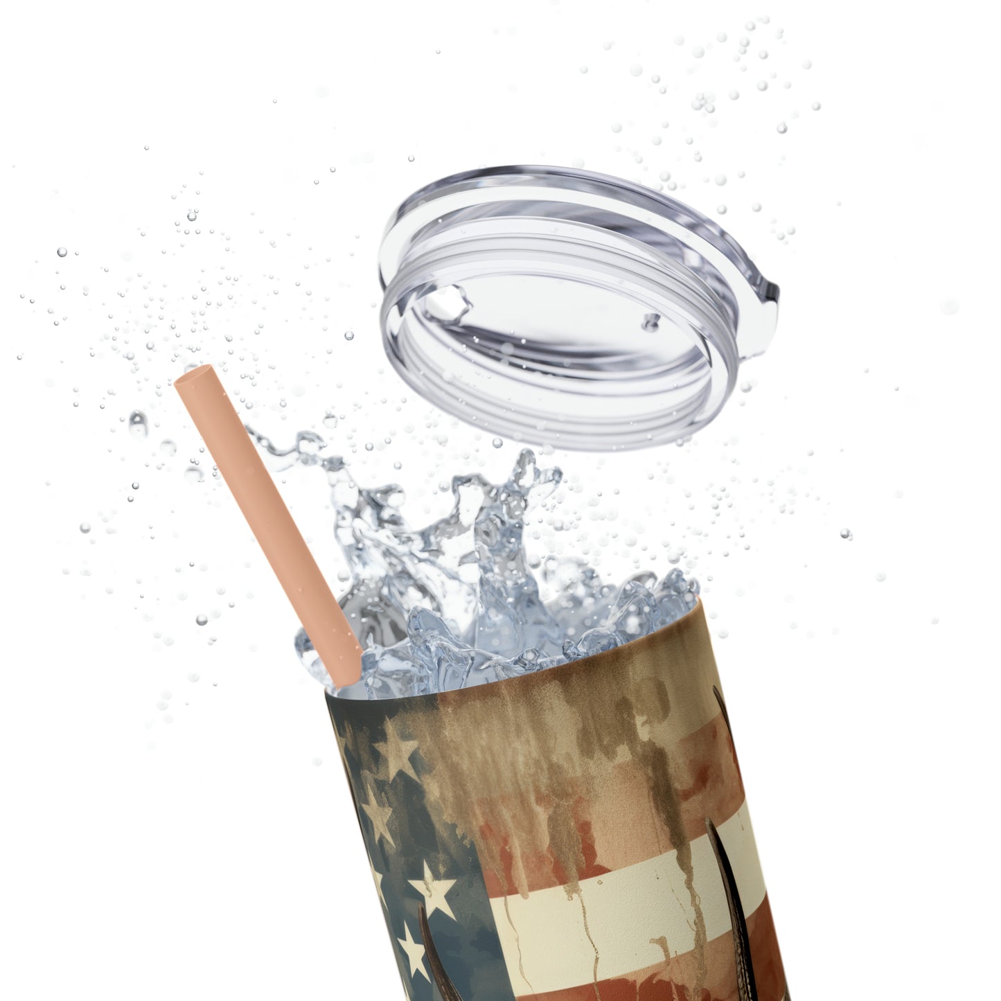 American Deer Hunting Skinny Tumbler with Straw, 20oz