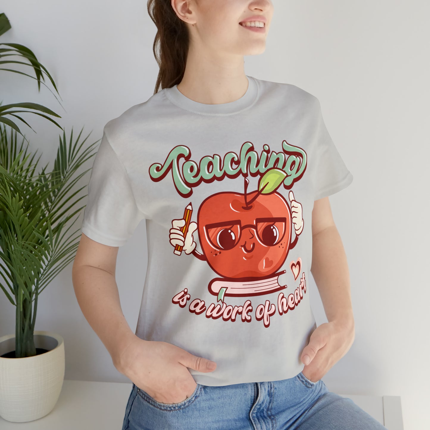 Vintage Teaching is a Work of Heart Unisex Jersey Short Sleeve Tee