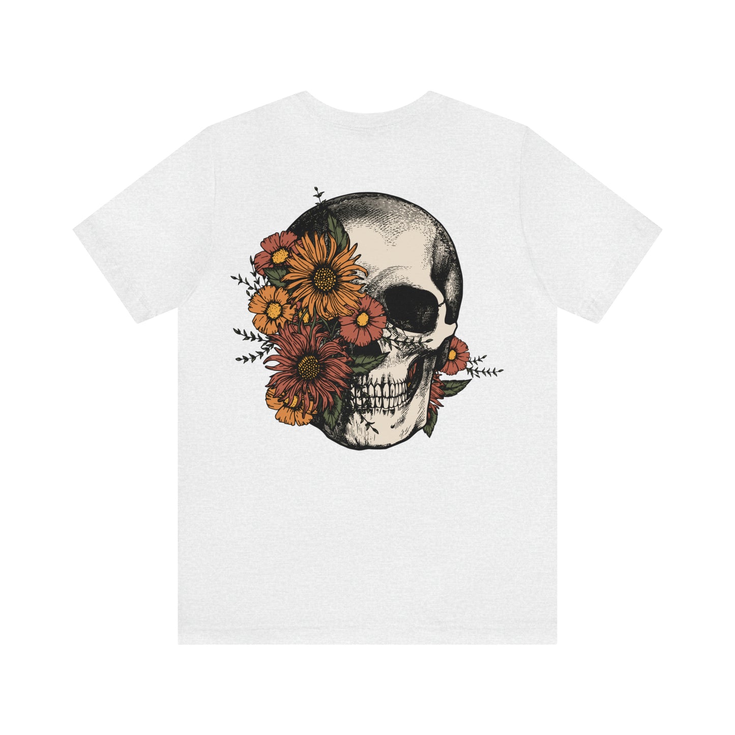 Floral Skeleton Head Front and Back Design T-Shirt