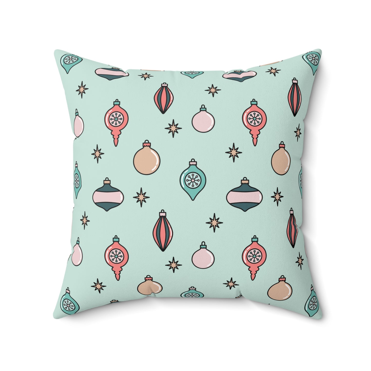 Boho Mint Green Christmas Ornament Print/ Holiday Polyester Square Pillow