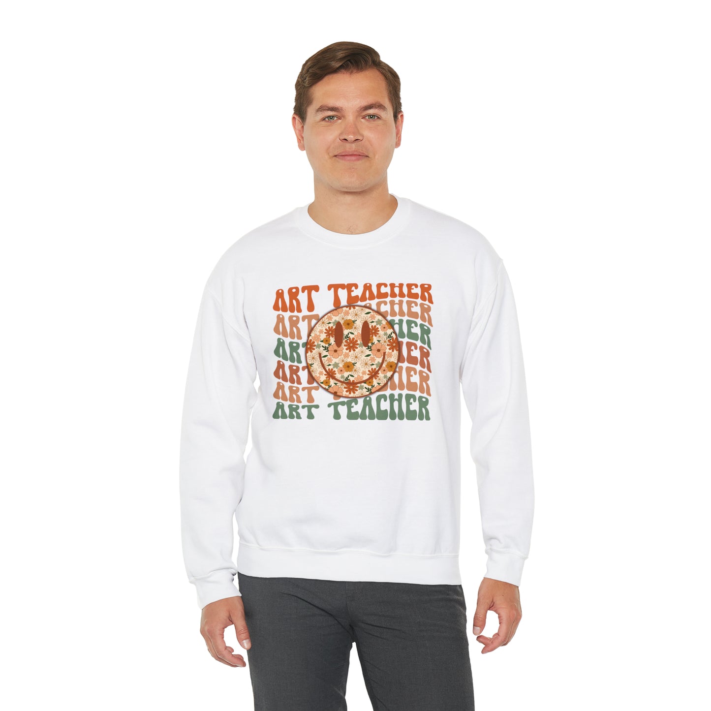 Art Teacher with Smiley Face Heavyweight Crewneck Sweatshirt