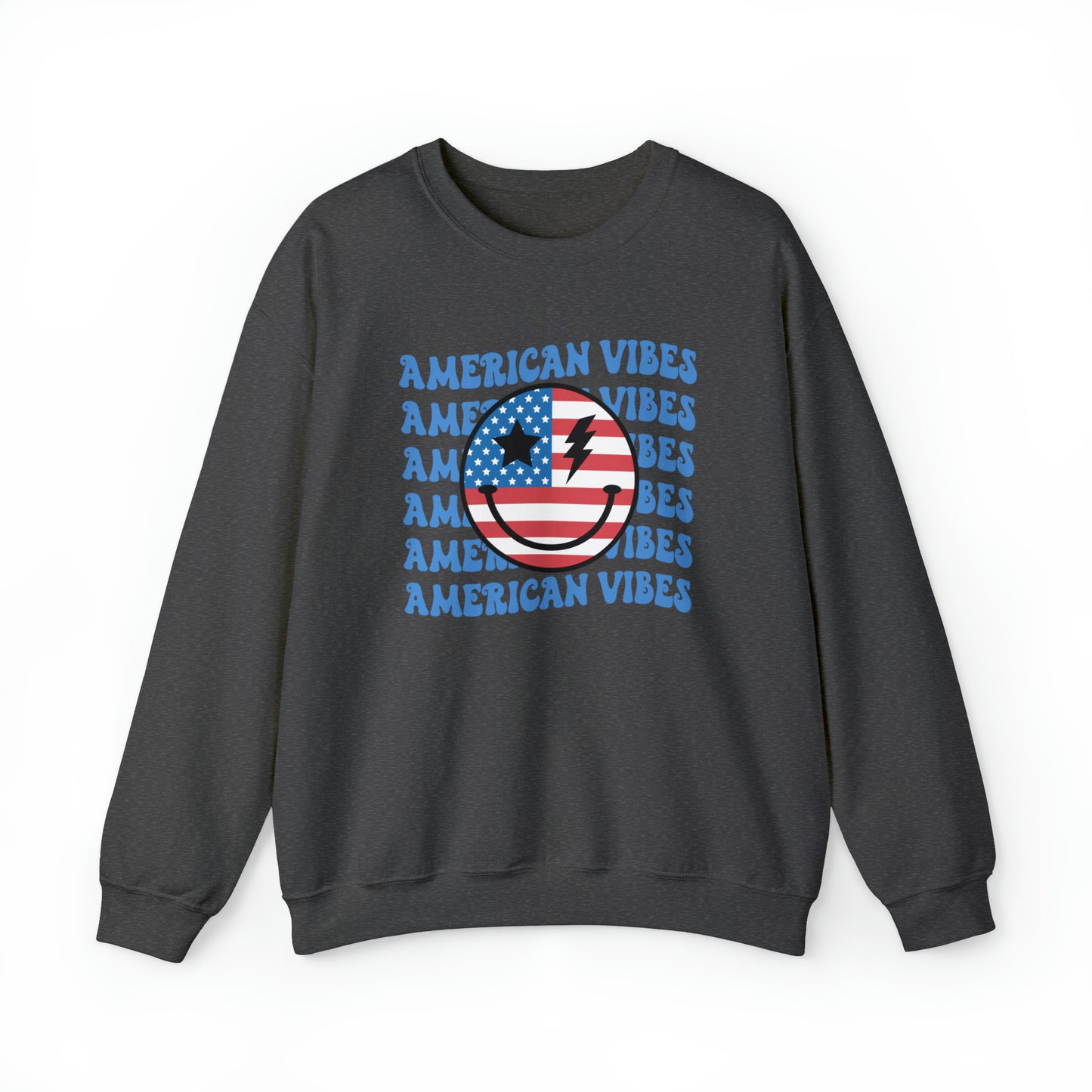 USA American Vibes Flag Smiley Face Heavy Blend™ Crewneck Sweatshirt