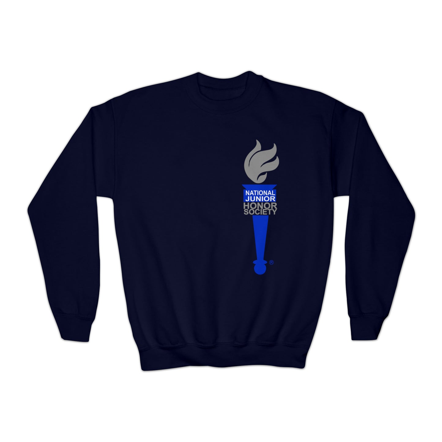 YOUTH - Front and Back Design - National Junior Honor Society Royal Torch (front) and Circular Character Torch (back) Youth Crewneck Sweatshirt