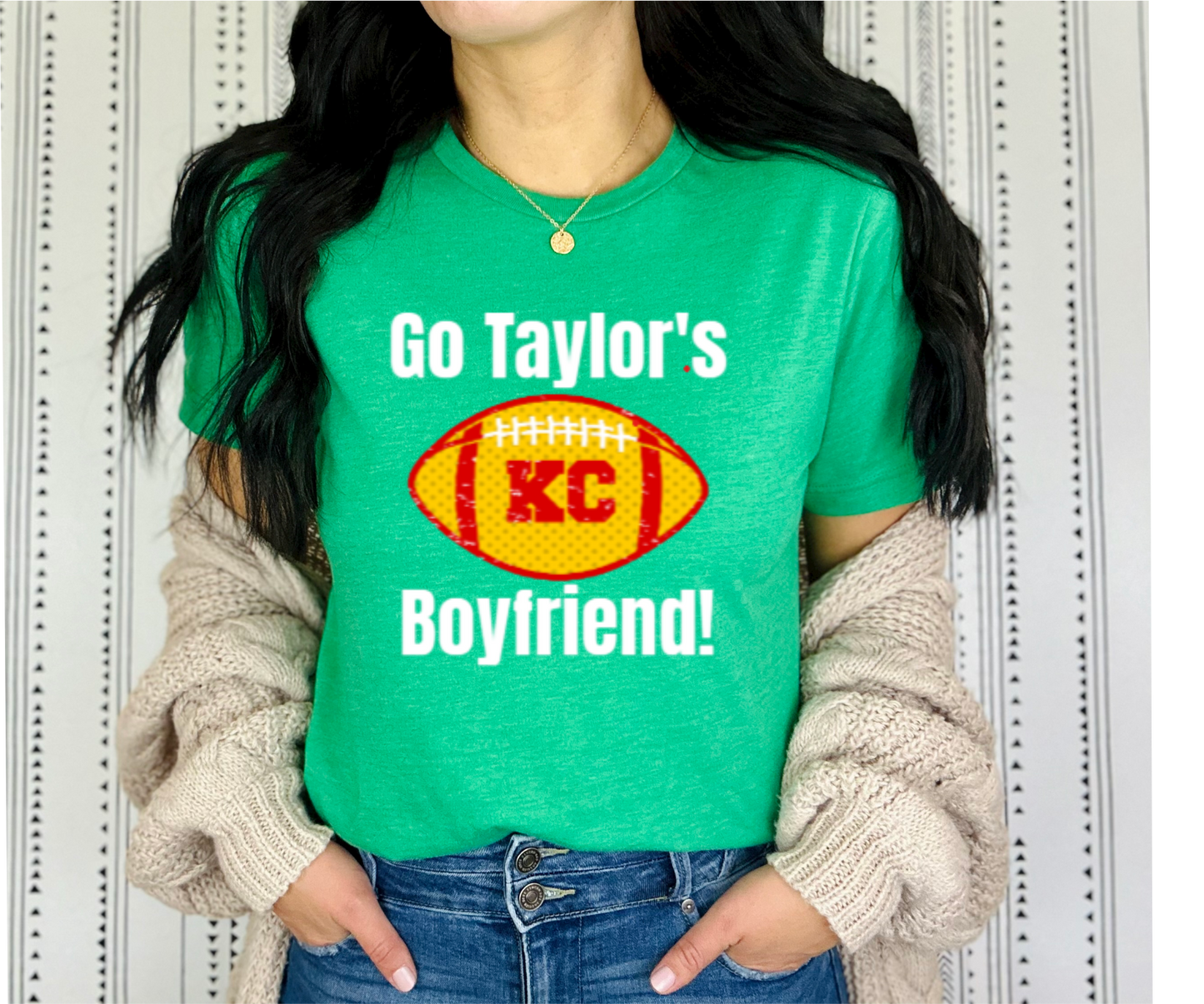Go Taylor's Boyfriend Swift Kelce Shirt Bella Jersey Short Sleeve Tee (Unisex) - Front and Back Design