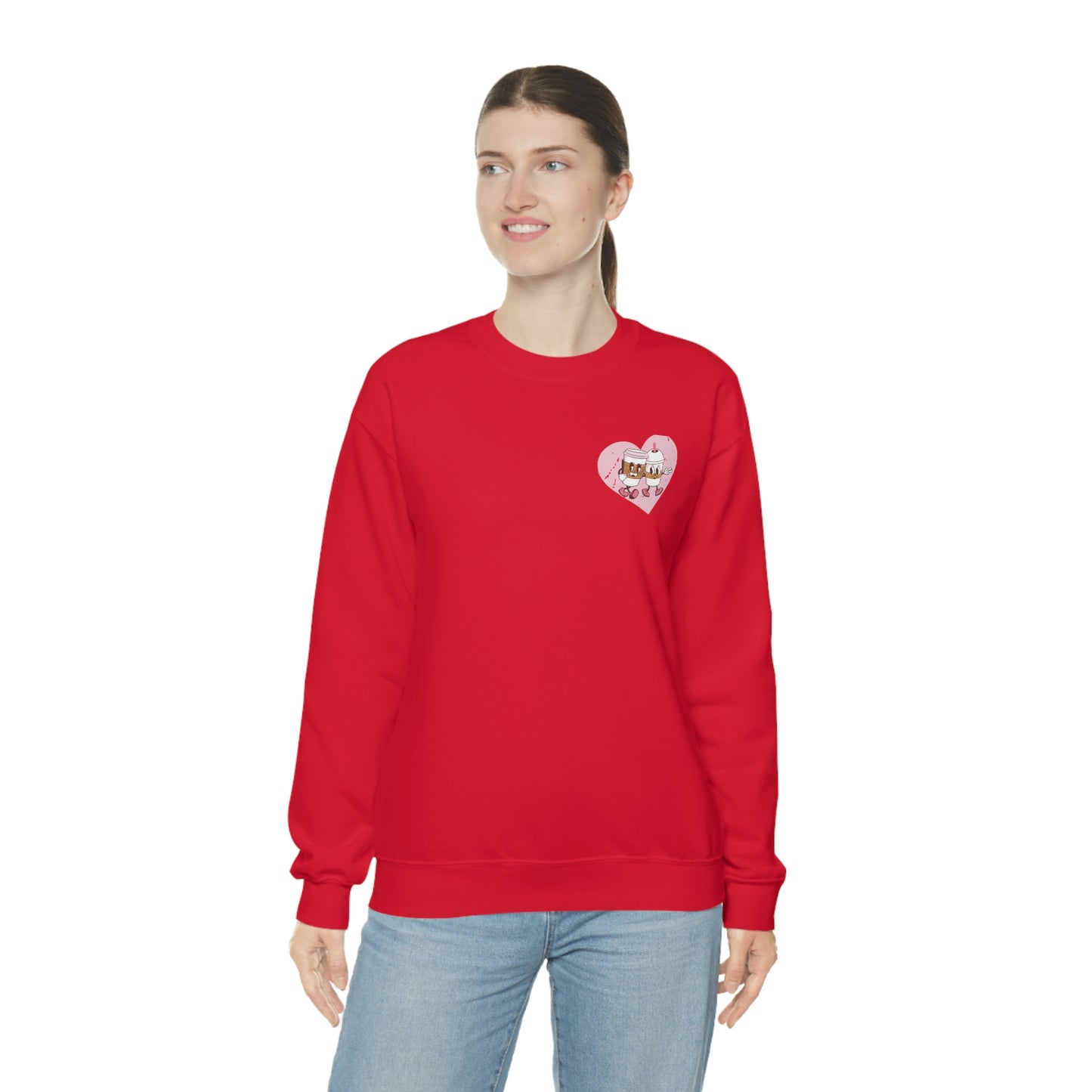 Front and Back Image "I love you a Latte!" Unisex Heavy Blend™ Crewneck Sweatshirt