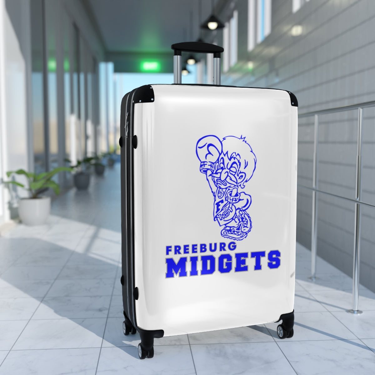 White Freeburg Midgets Suitcases - White Front/ Black Back