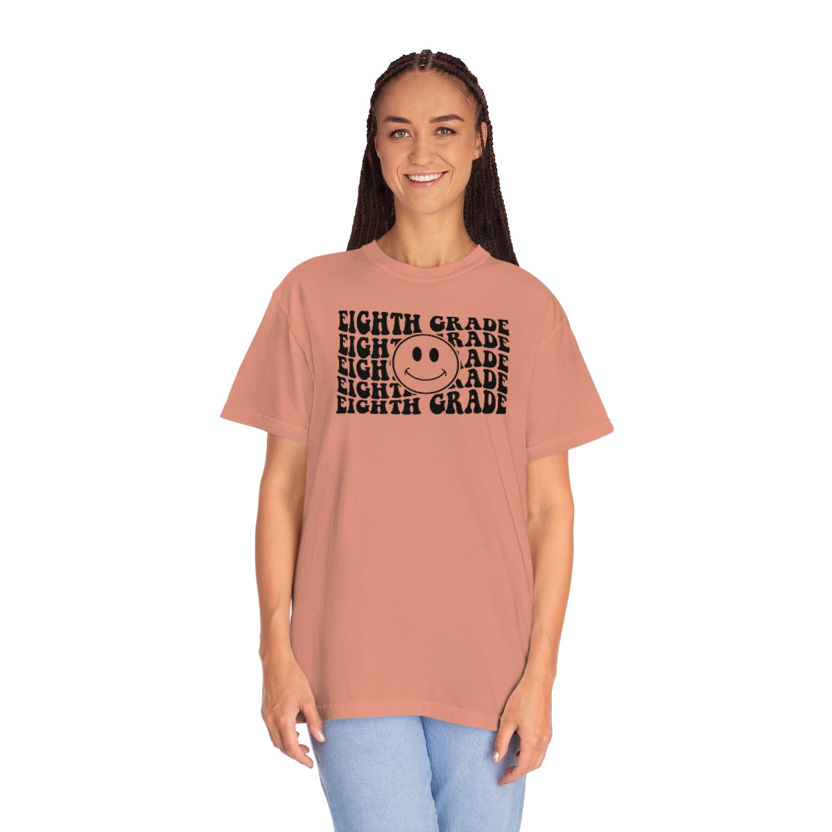 8th Grade Smiley Face Black Print Unisex Garment-Dyed PREMIUM T-shirt