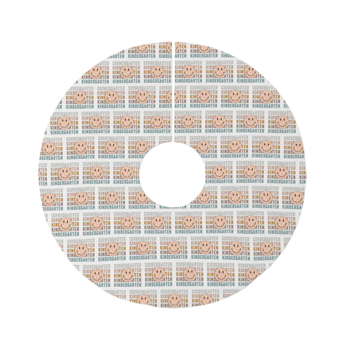 "Kindergarten Rustic Orange Smiley Face" White Round Tree Skirt