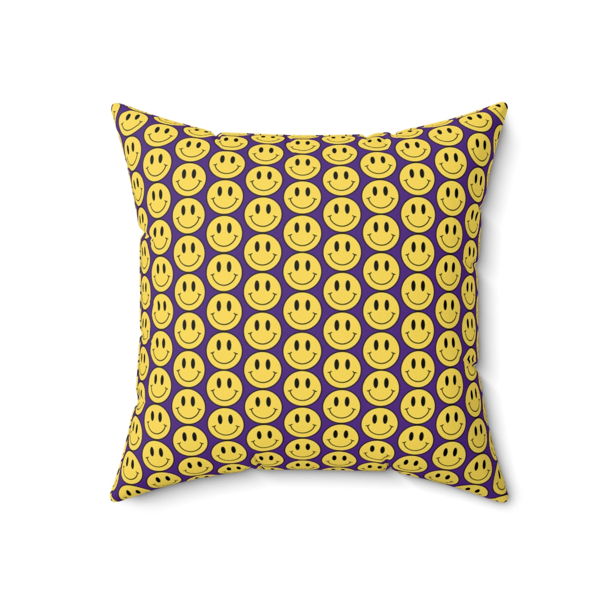 Yellow and Purple Smiley Face Pattern Spun Polyester Square Pillow
