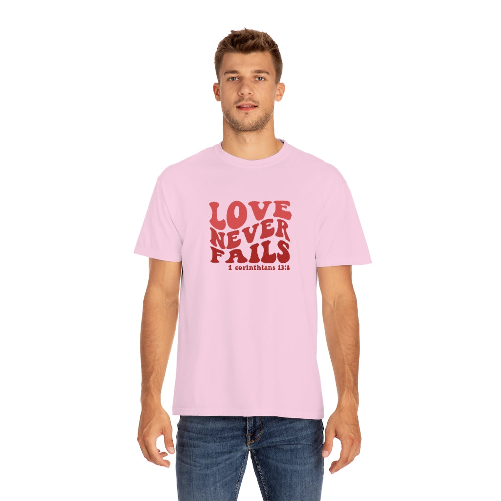 Love Never Fails Unisex Garment-Dyed PREMIUM T-shirt
