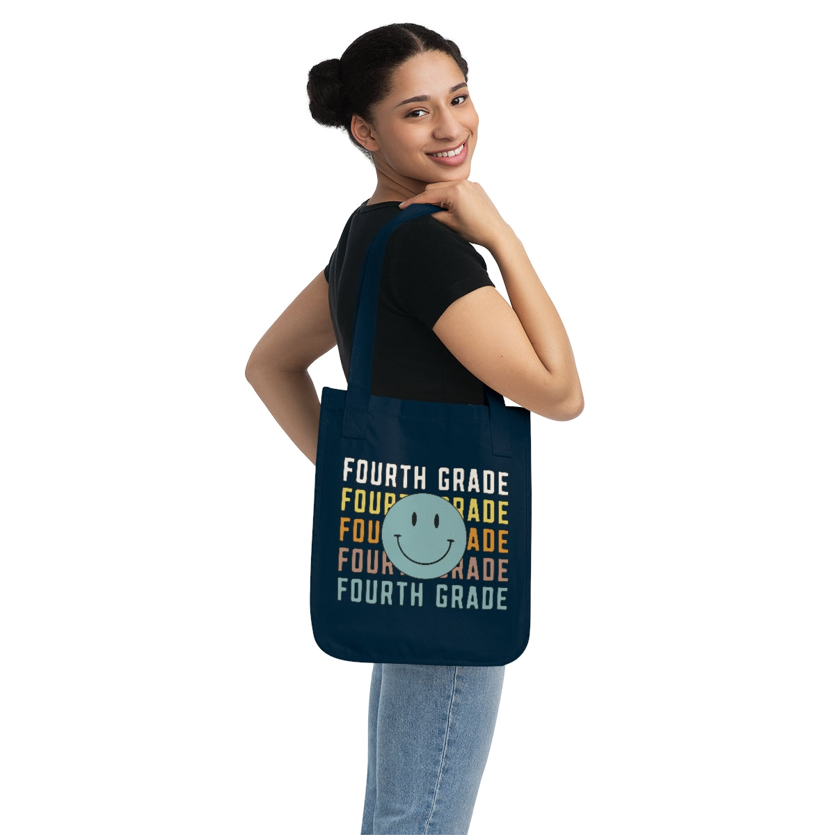 Fourth Grade Smiley Face Organic Canvas Tote Bag