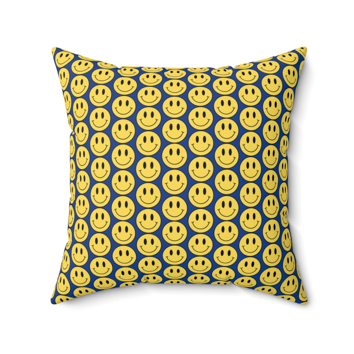 Yellow and Blue Smiley Face Pattern Spun Polyester Square Pillow